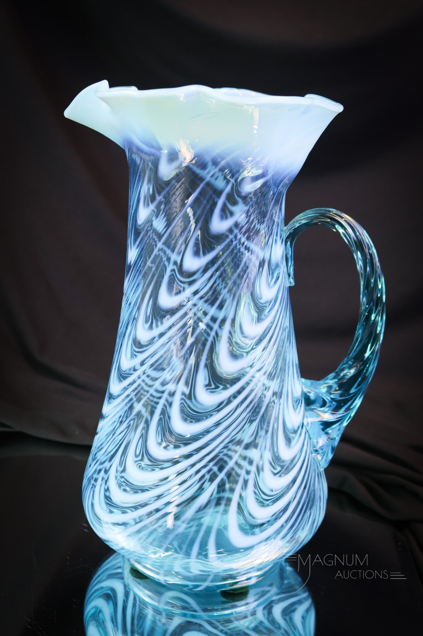 Northwood Blue Opalescent Blown twist Victorfan GlassTankard Pitcher (1 of 5)