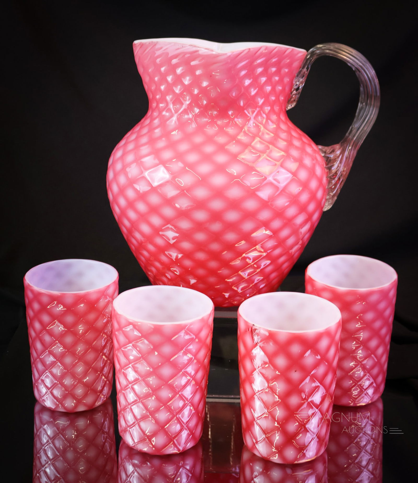 5 pc Pink Victorian Cut Velvet Glass Water Set (1 of 10)
