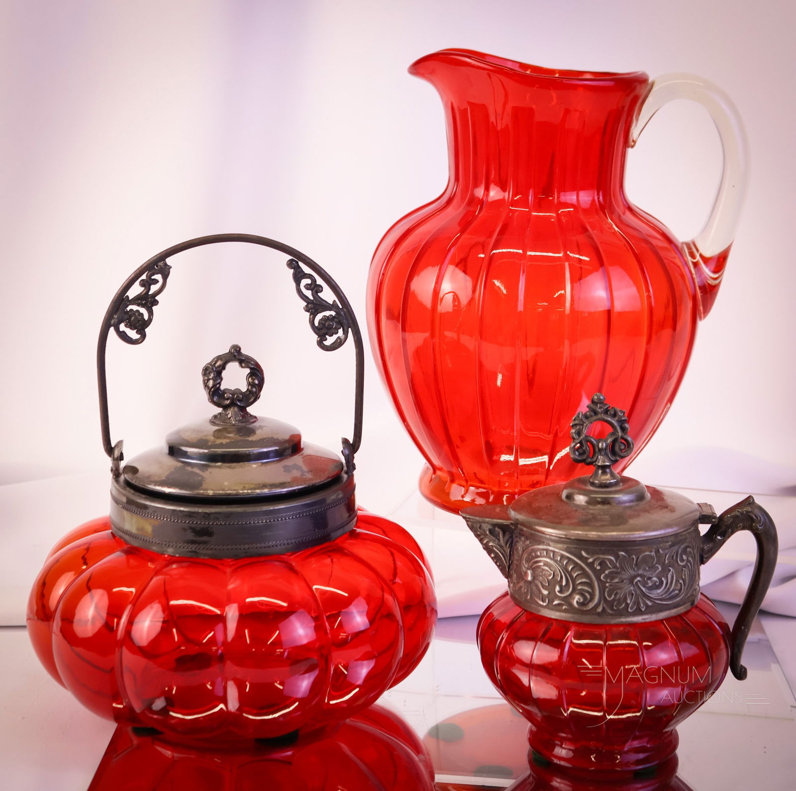 3 pc Lot Consolidated Victorian Pigeon Blood Glass (1 of 14)