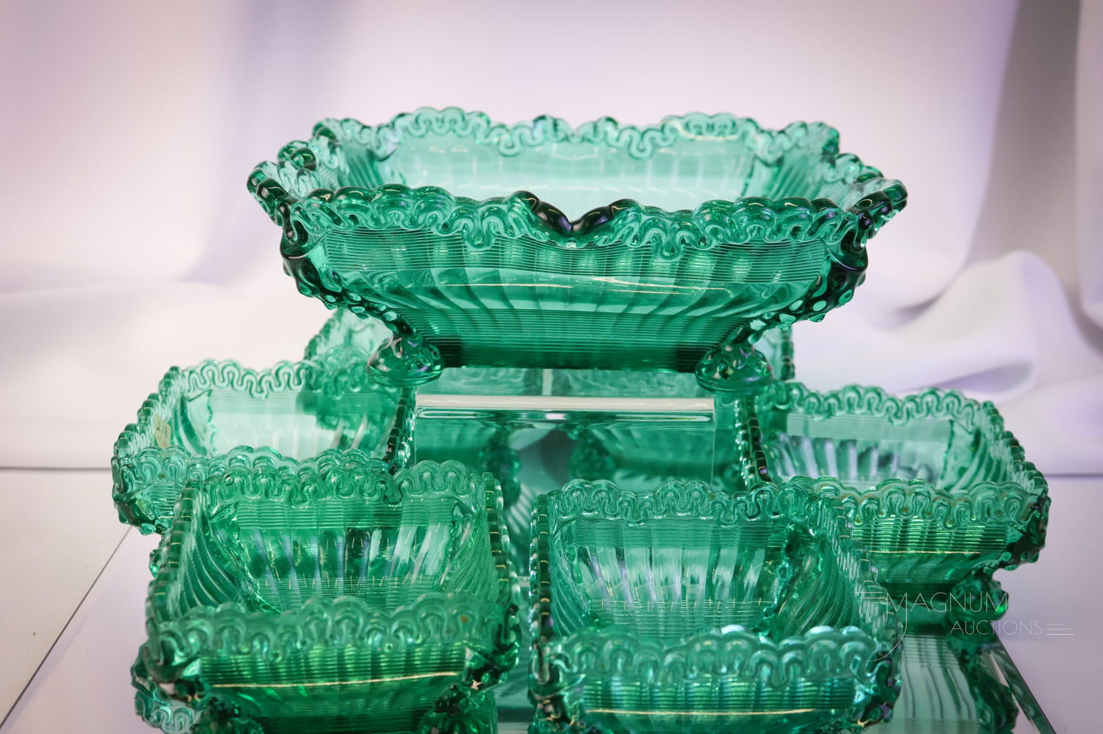 7 pc Northwood Alaska Teal Green Victorian Glass Berry Set (1 of 8)