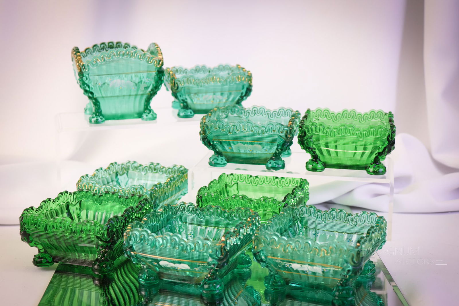 9 pc Lot Teal & Green Northwood Alaska Victorian Glass (1 of 9)