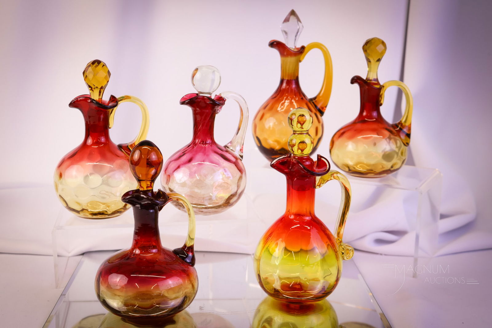 6 pc Lot Mt Washington Victorian & More Amberina Glass Cruets (1 of 10)