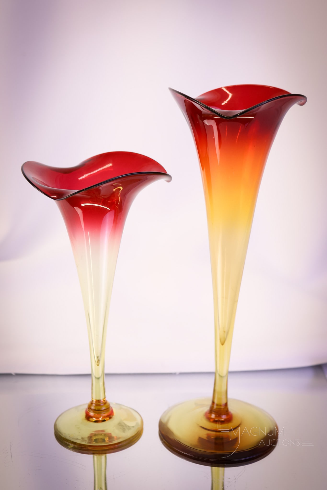 2 pc Lot Victorian Amberina Glass Lily Vases (1 of 7)