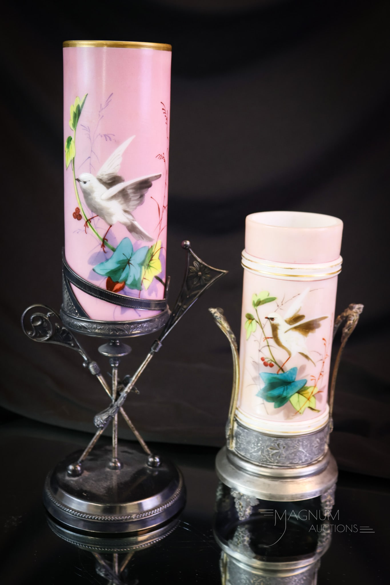 Pair Smith Bros. Victorian Glass & Silverplate Vases (1 of 14)