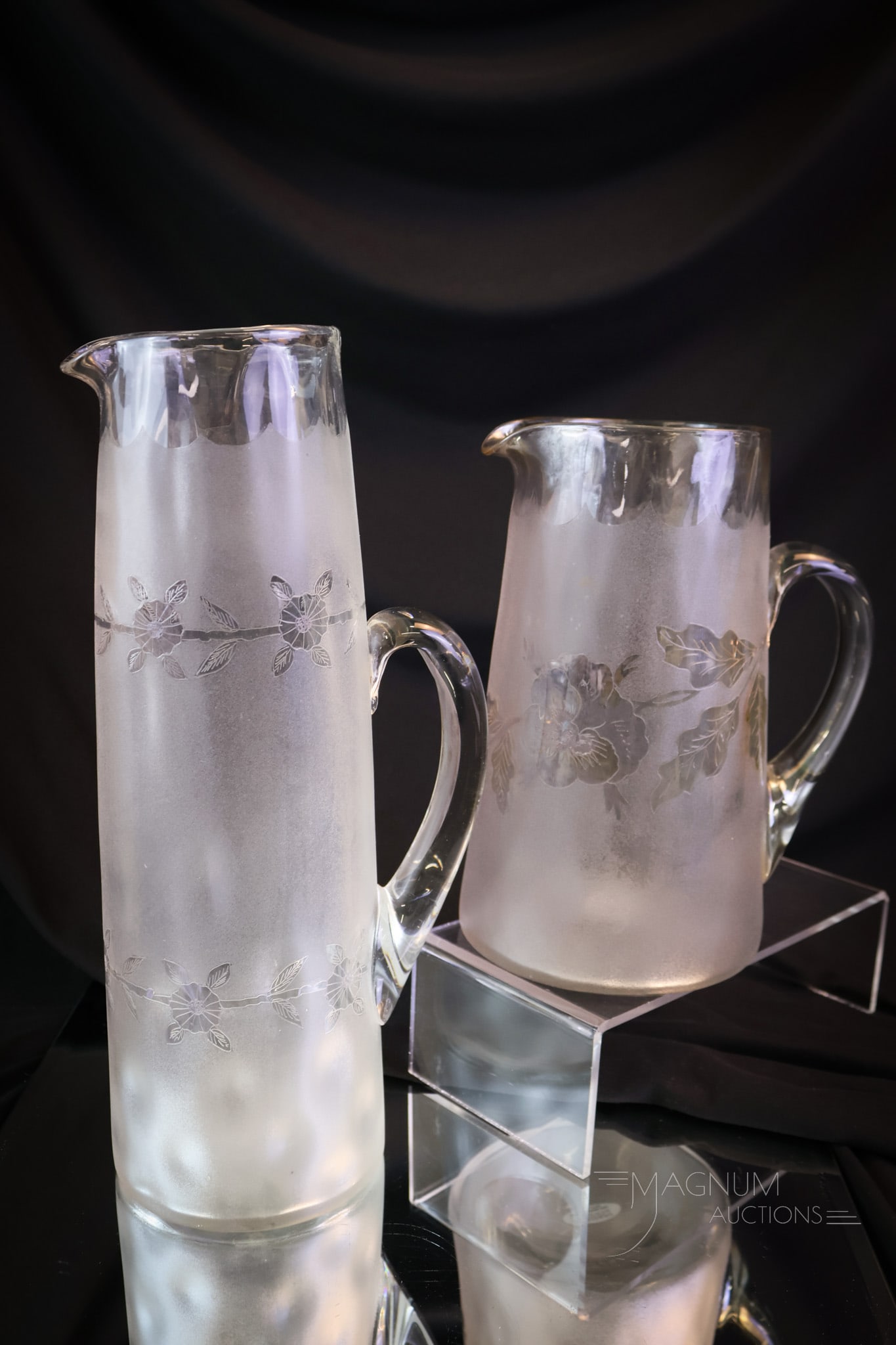 2 pc Lot New England Pomona Victorian Glass Pitchers (1 of 9)