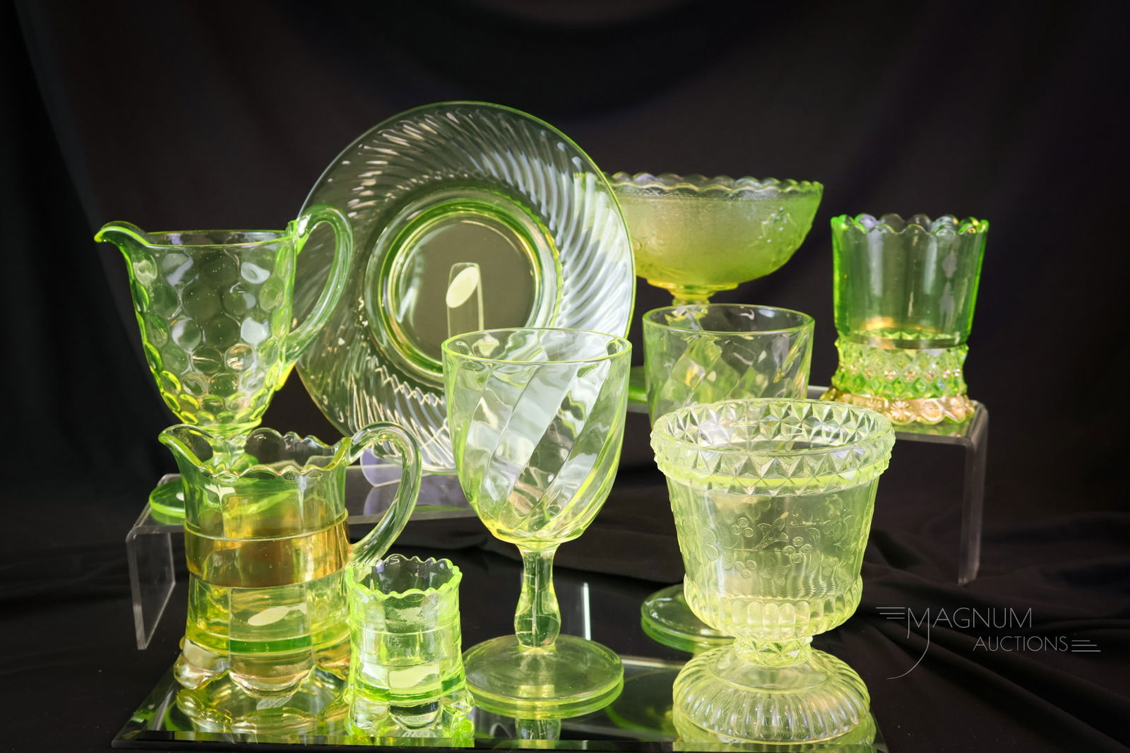 9 pc Lot Urnaium Vaseline Victorian to Depression Glass (1 of 10)