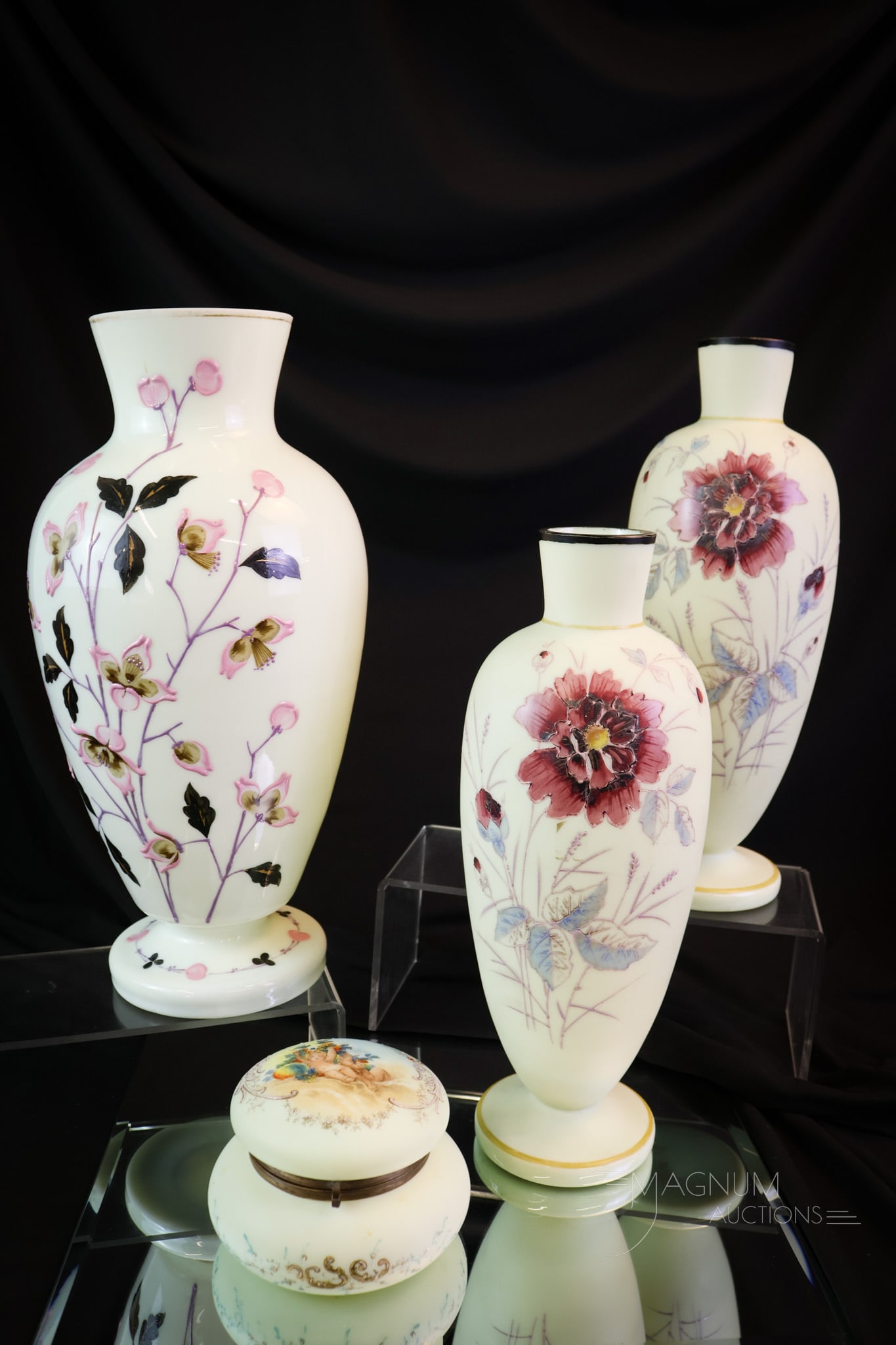 4 pc Lot Uranium Victorian Decorated Custard Glass (1 of 15)