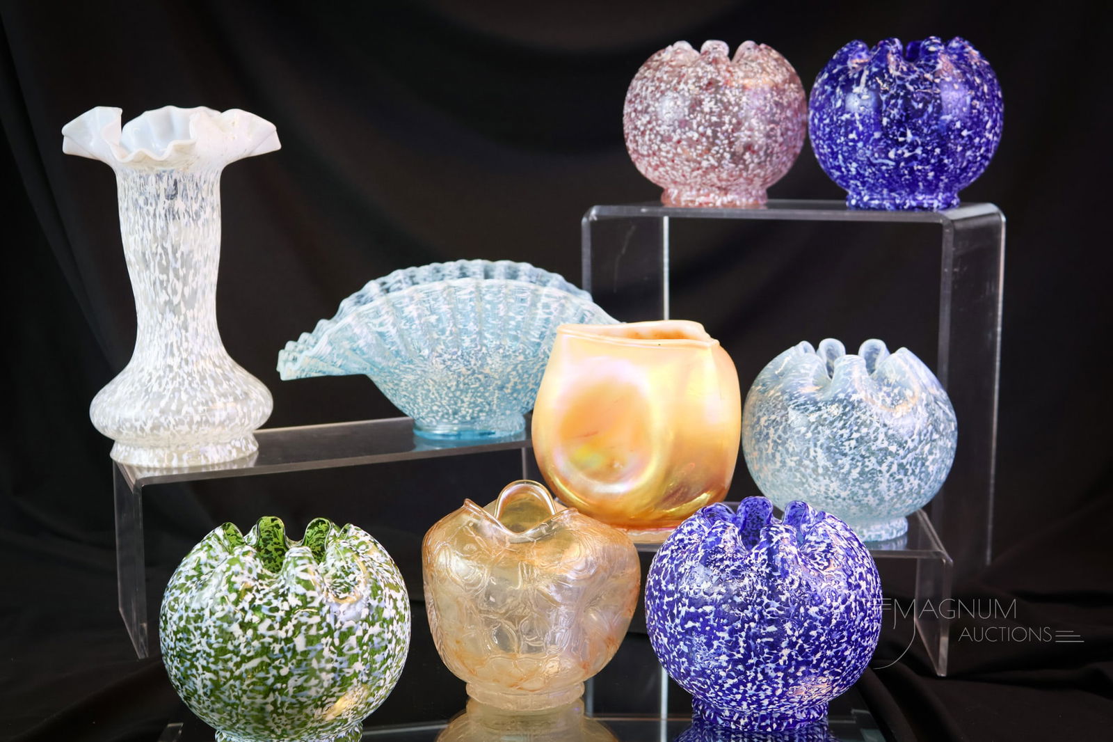 9 pc Lot Dugan Glass Pompeian & Carnival Glass (1 of 4)