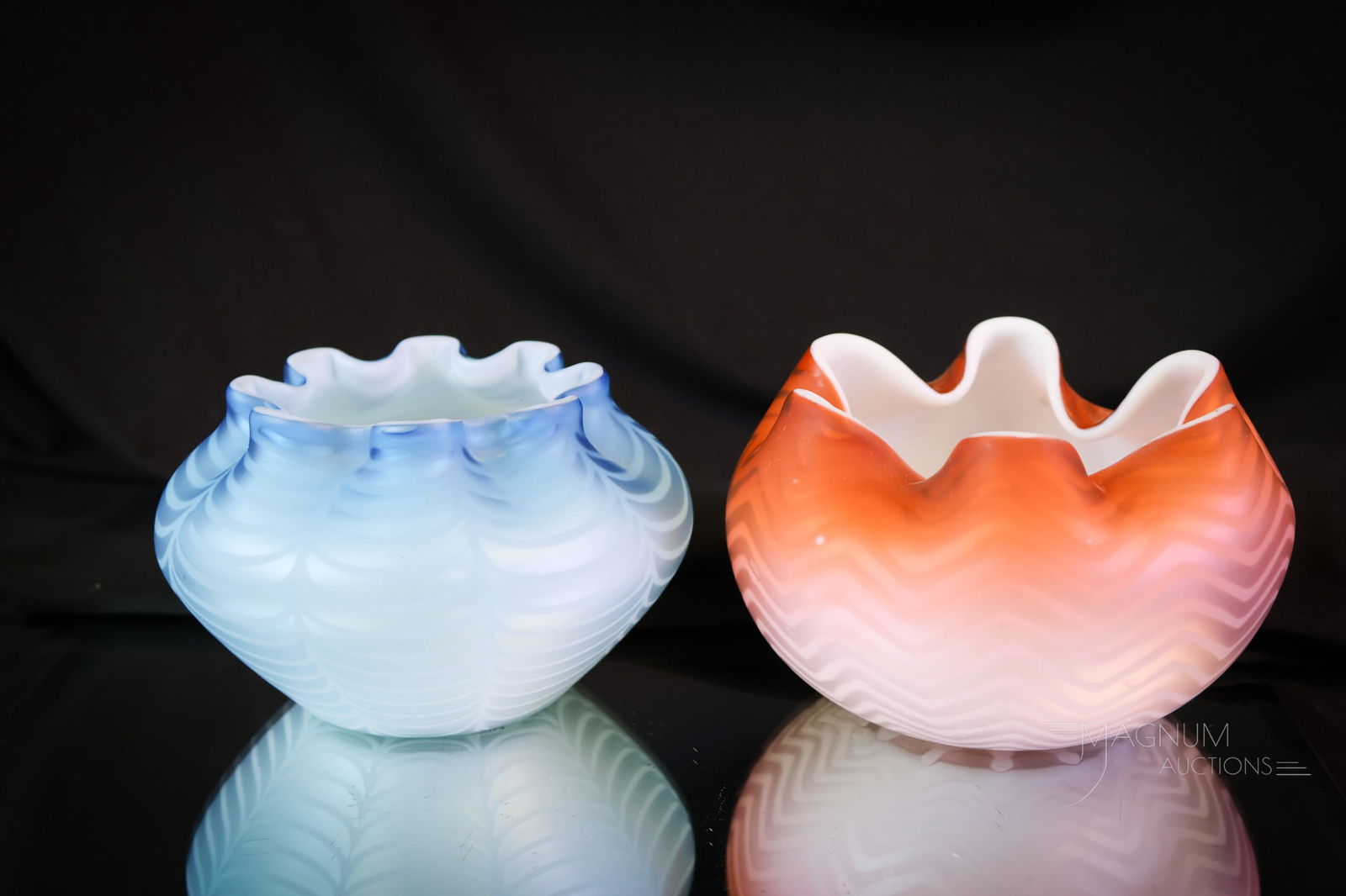 2 pc Lot Victorian Mother of Pearl Satin Glass Rose Bowls (1 of 9)