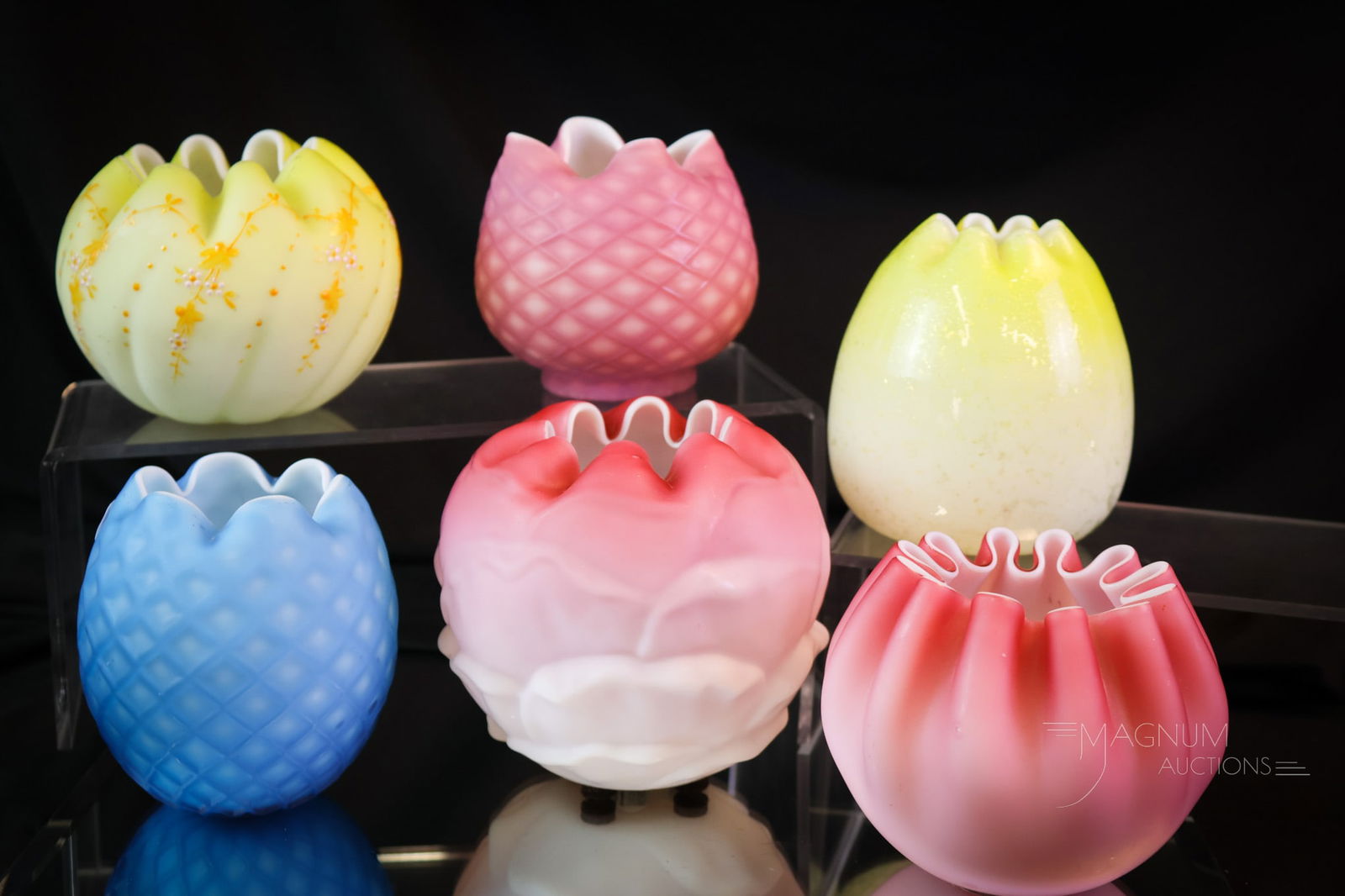 6 pc Lot Victorian Art Glass Rose Bowls (1 of 5)