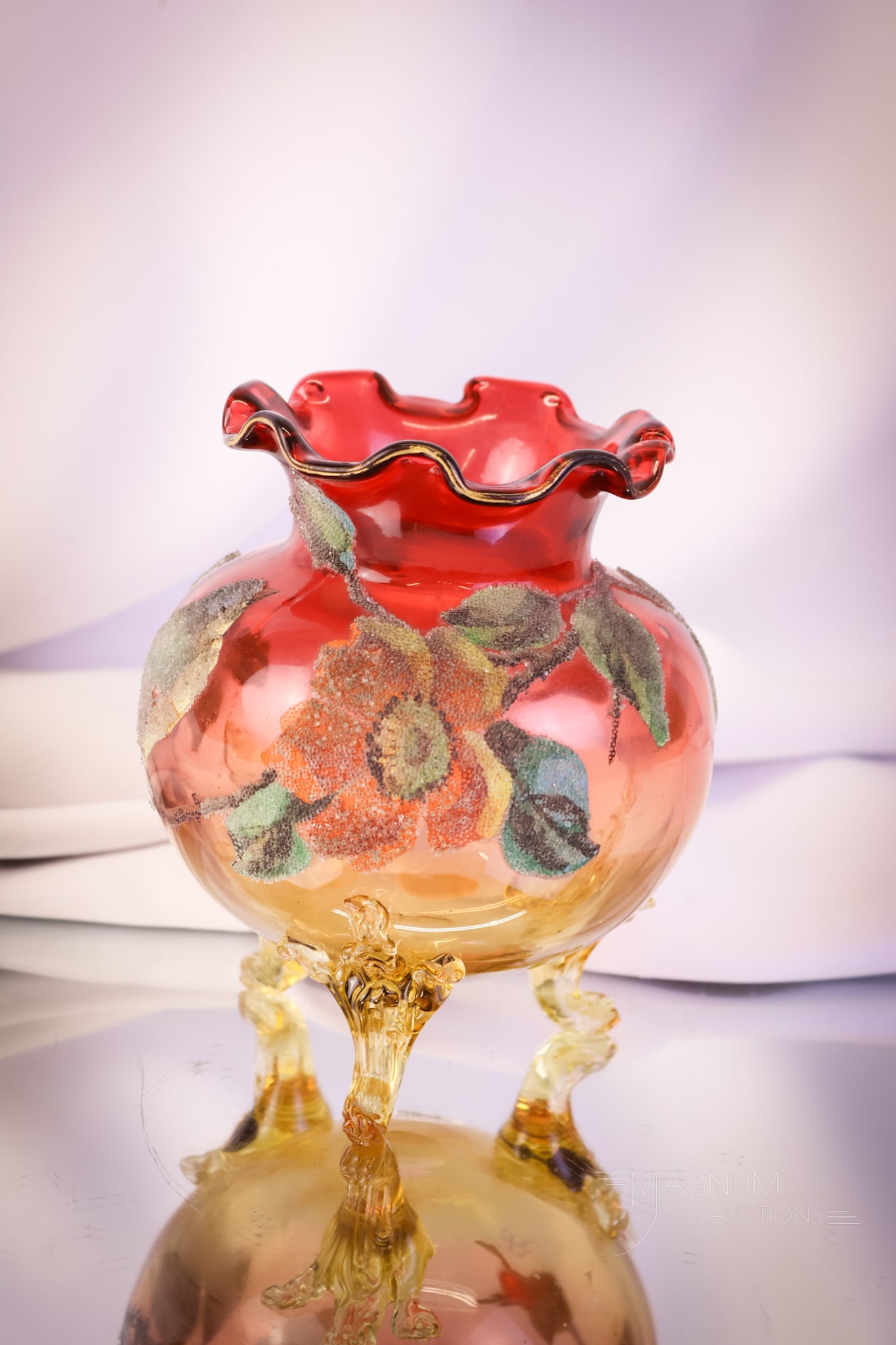 Amberina Victorian Coralene Decorated Art Glass Vase (1 of 6)