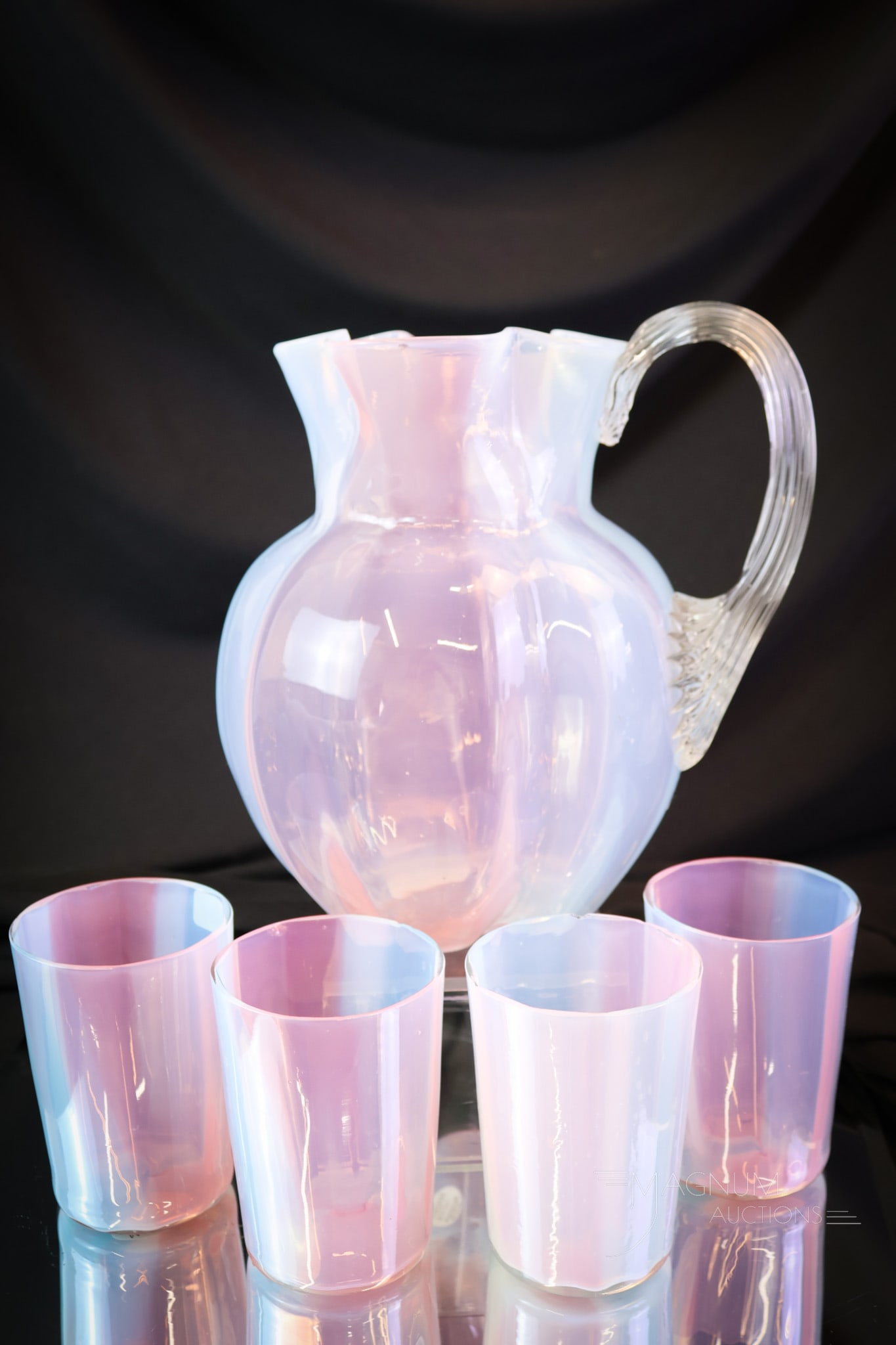 Rare Victorian 2 Color Rainbow Glass Water Set (1 of 16)