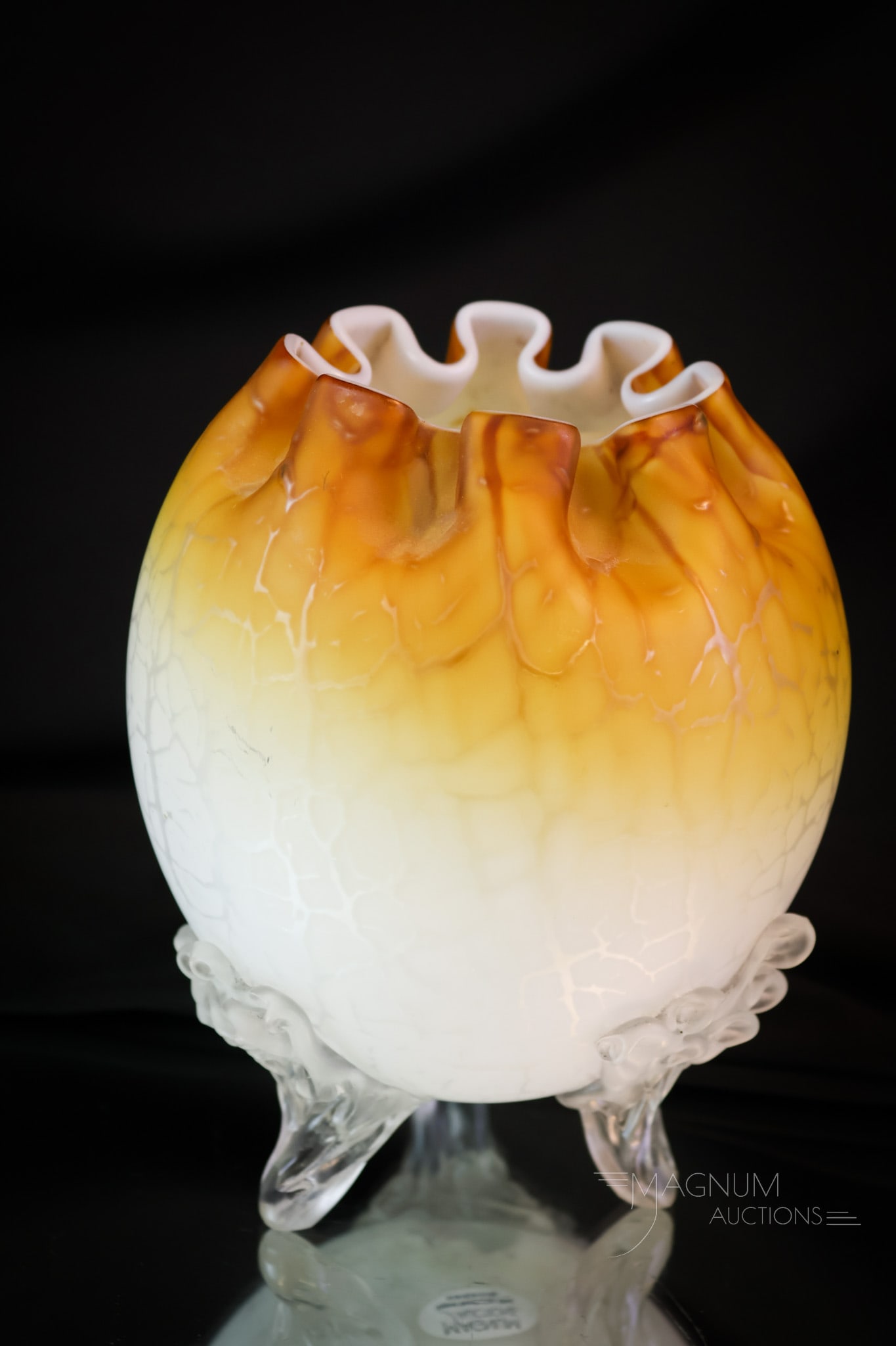 Rare Champagne Victorian Rivulet Mother of Pearl Art Glass Rose Bowl (1 of 7)