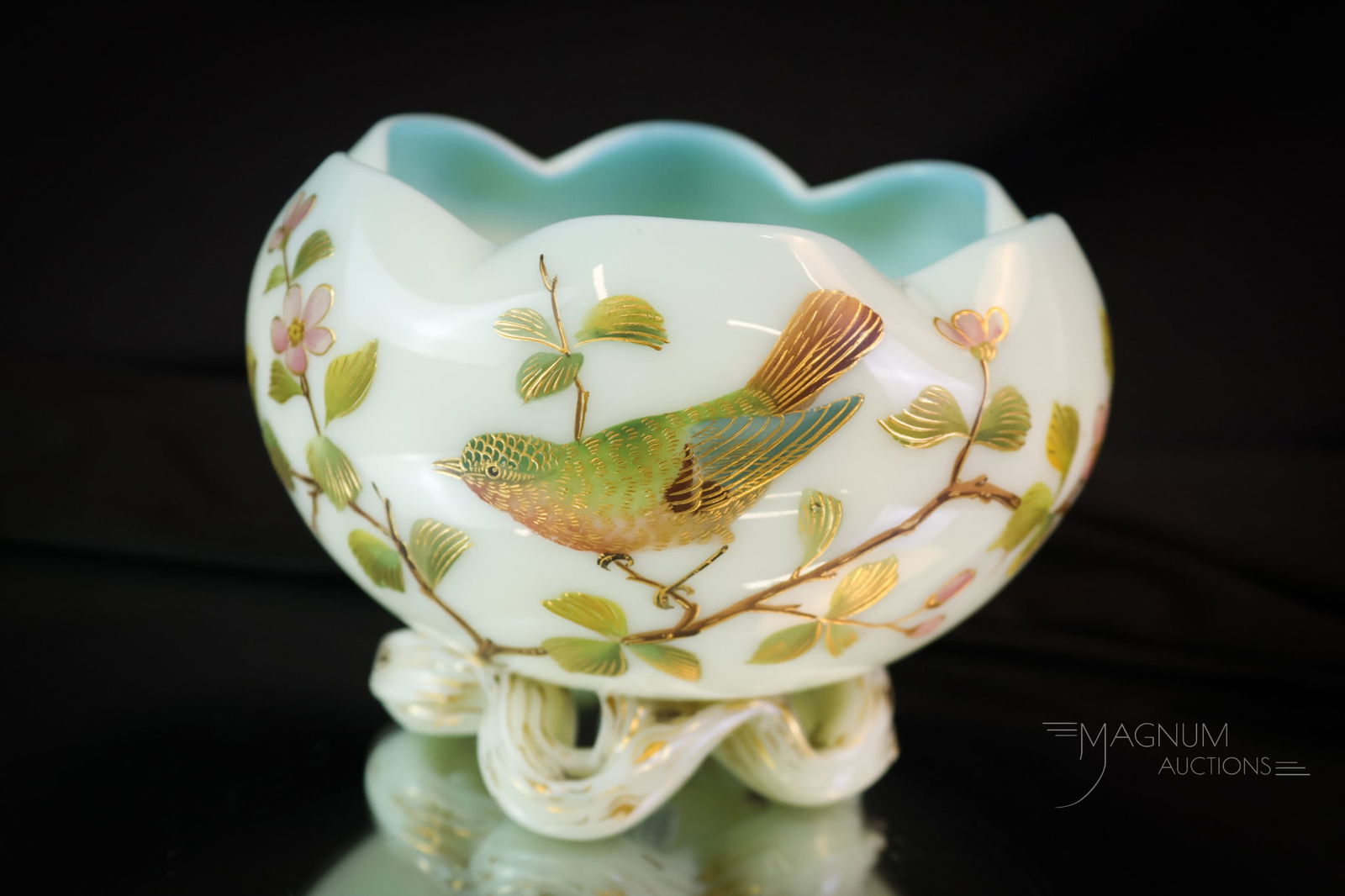 Victorian Uranium Applied Gilt Enameled Art Glass Bowl (1 of 7)