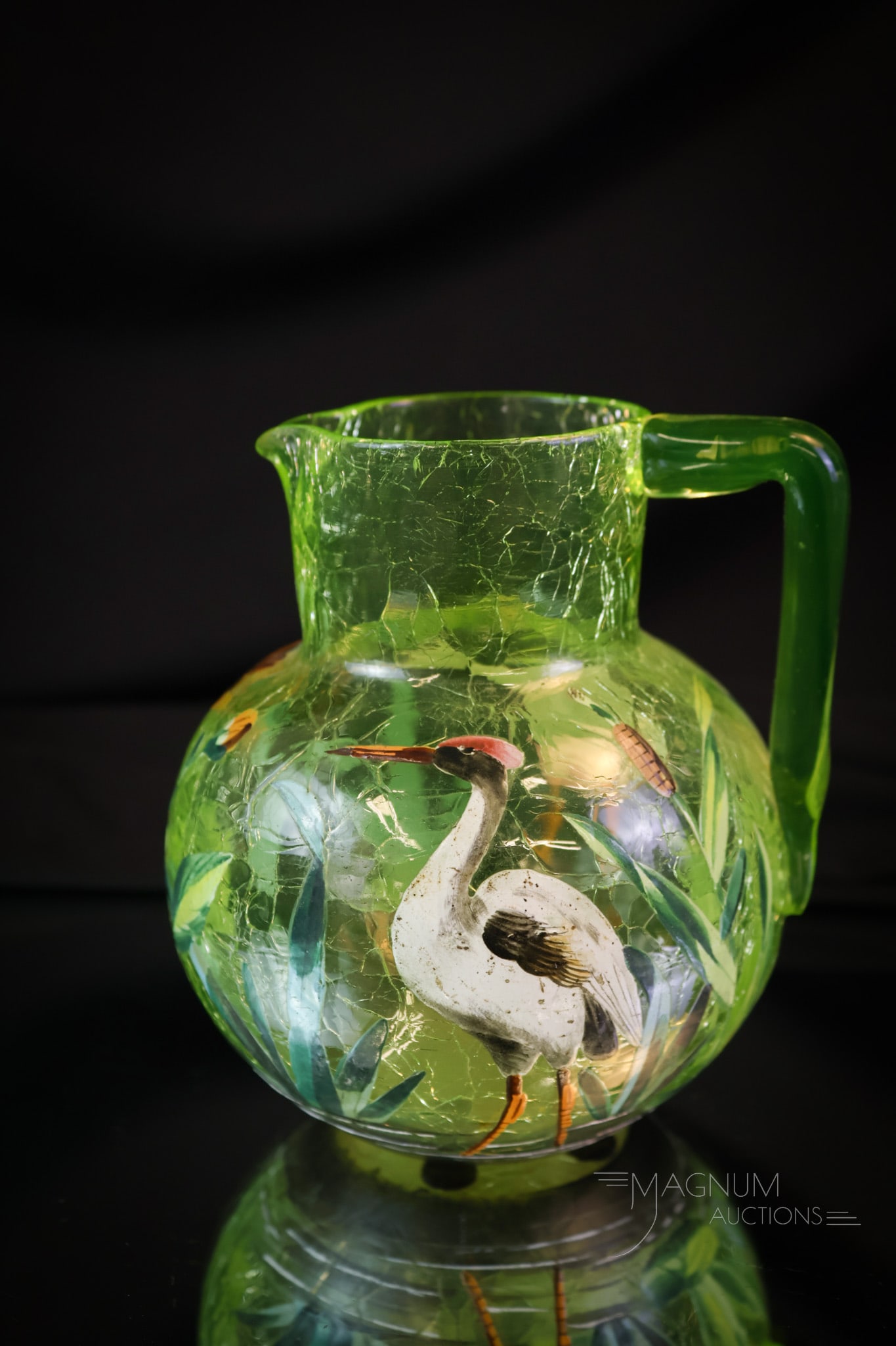 Victorian Vaseline Uranium Enameled Craquelle Glass Milk Pitcher (1 of 9)