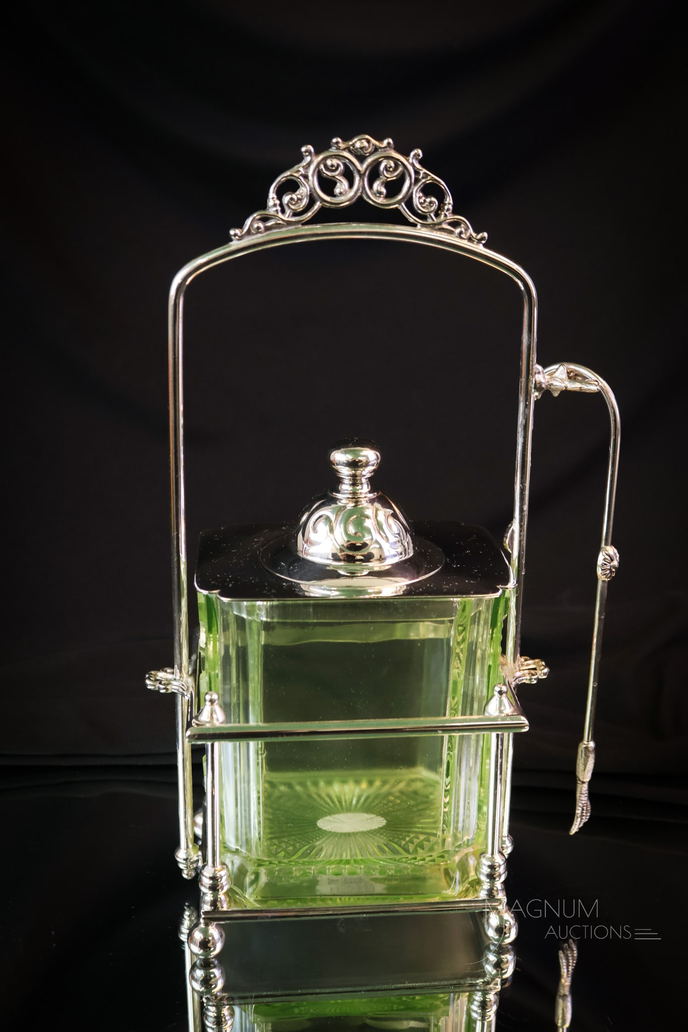 Ultra Rare Victorian Vaseline Rockford Silverplate Uranium Rectangular Pickle Castor (1 of 11)