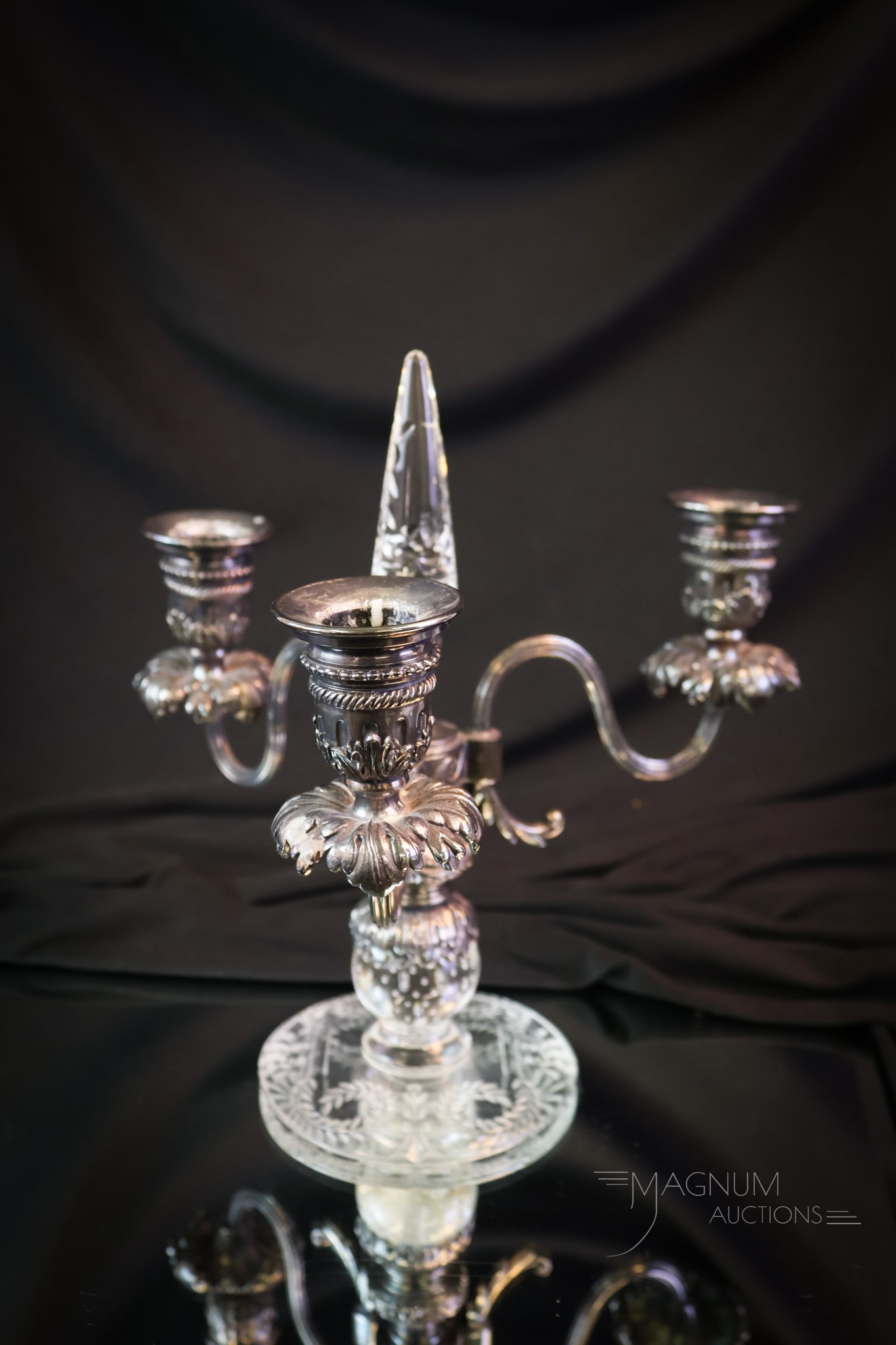 Pairpoint Silverplate Cut Glass Controlled Bubble Candleabrum - 2