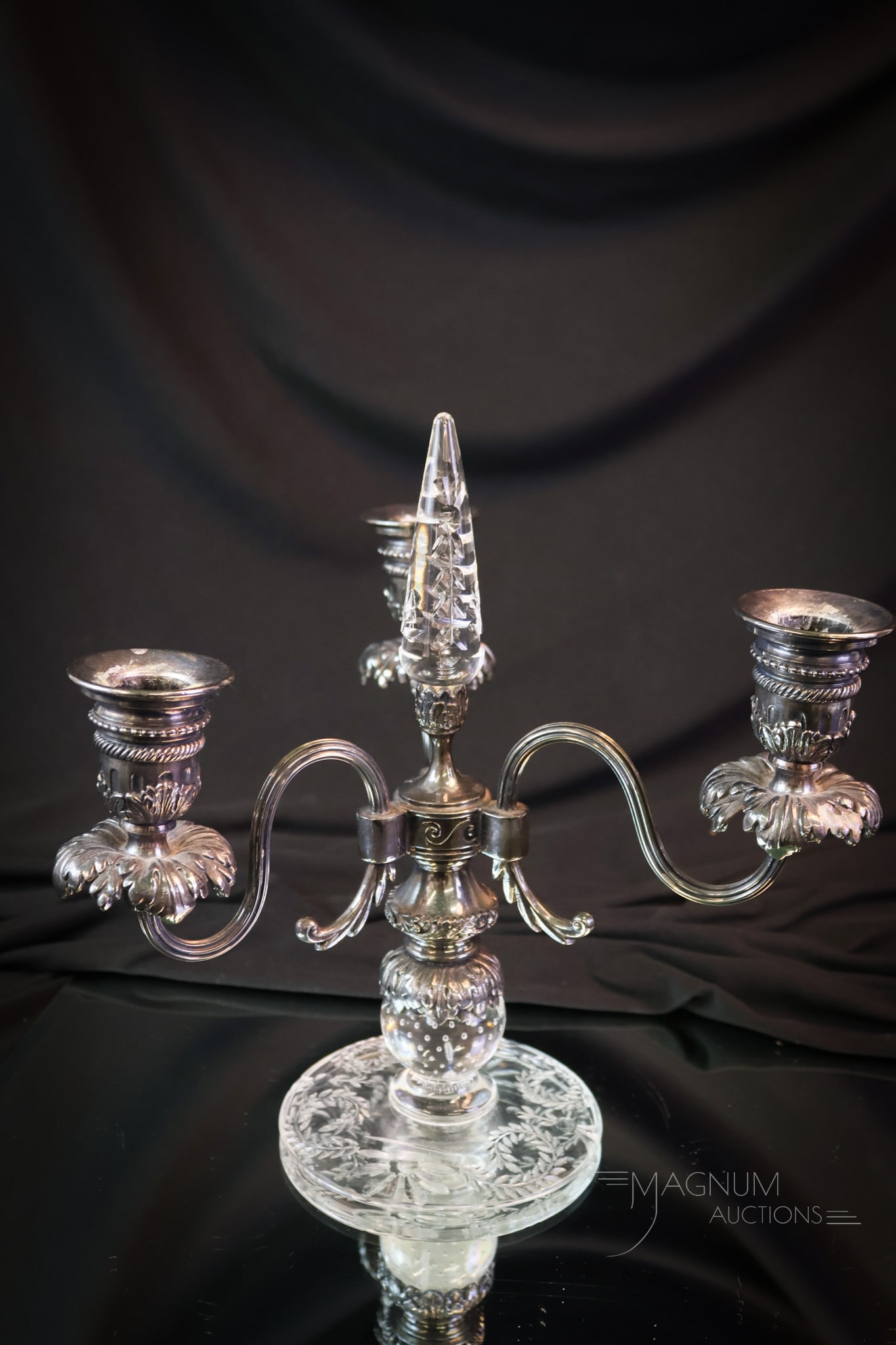 Pairpoint Silverplate Cut Glass Controlled Bubble Candleabrum - 3