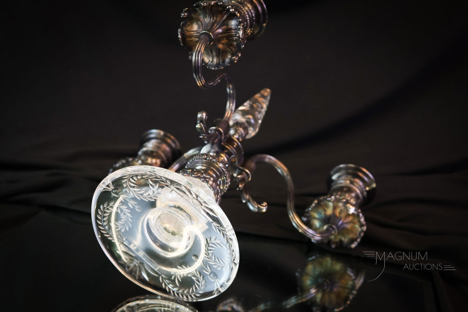 Pairpoint Silverplate Cut Glass Controlled Bubble Candleabrum - 6