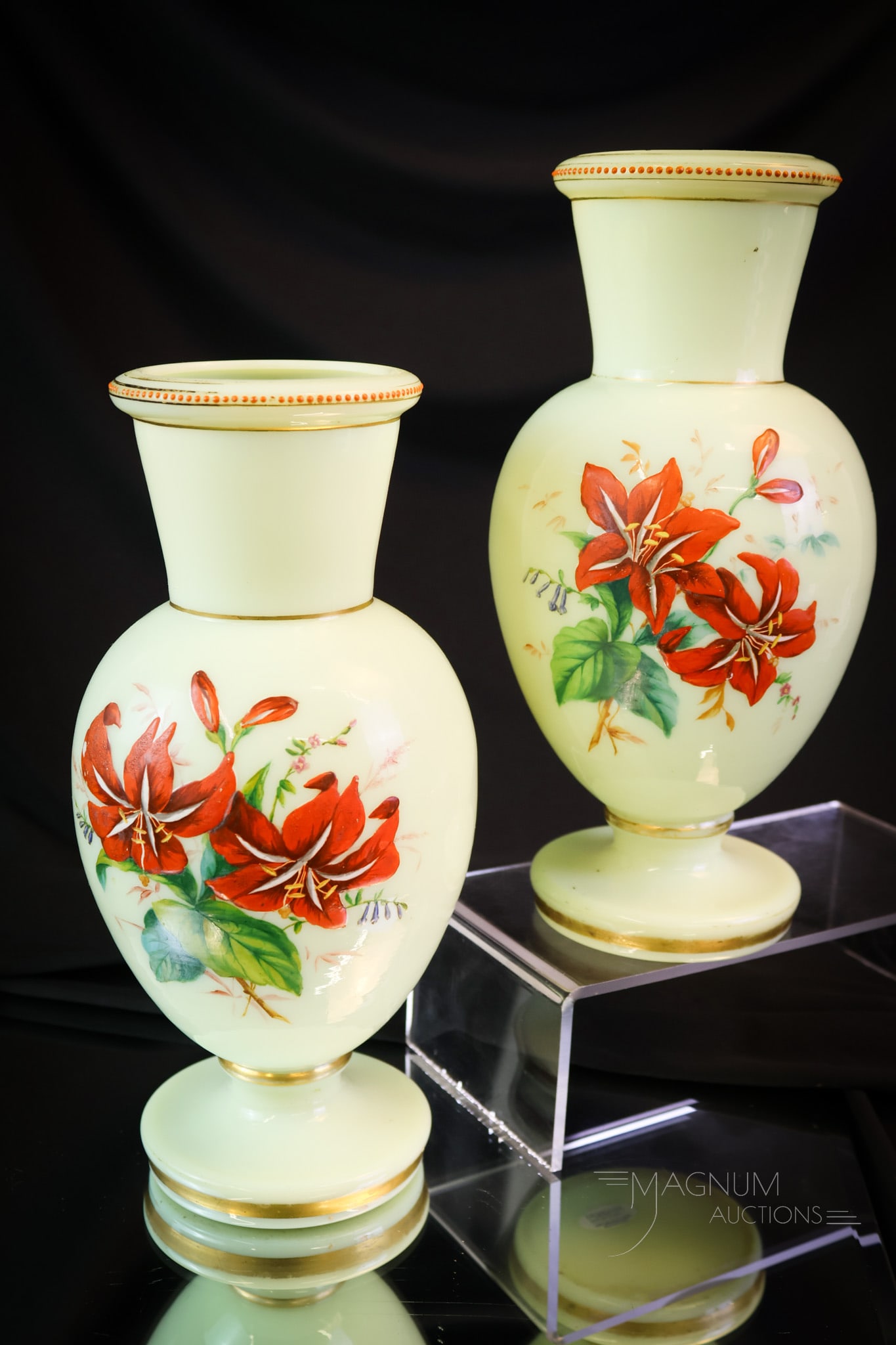 Pair Uranium Custard Glass Victorian Mantle Vases (1 of 6)