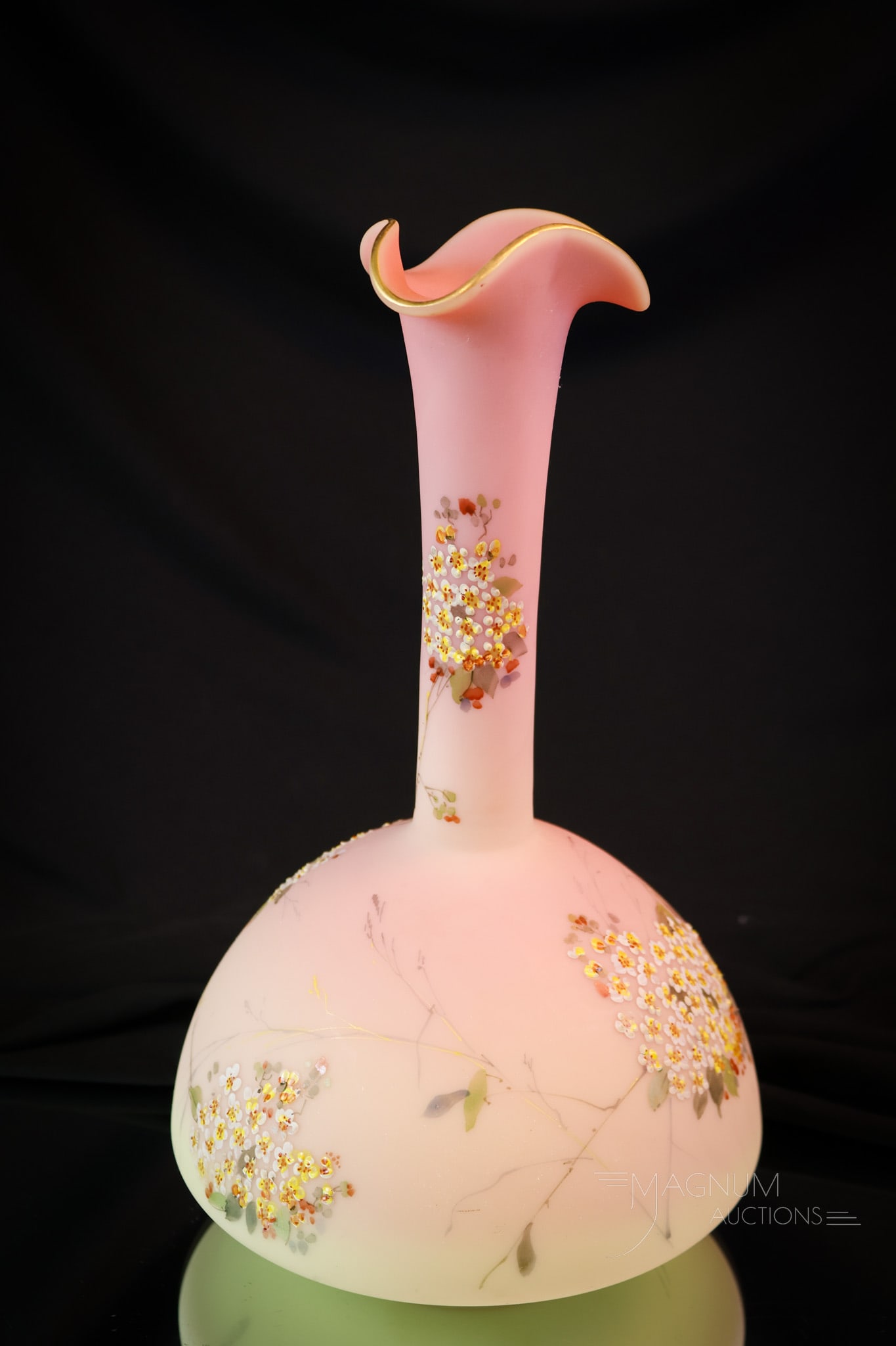 Victorian Mt. Washington Burmese Decorated Art Glass Vase (1 of 7)