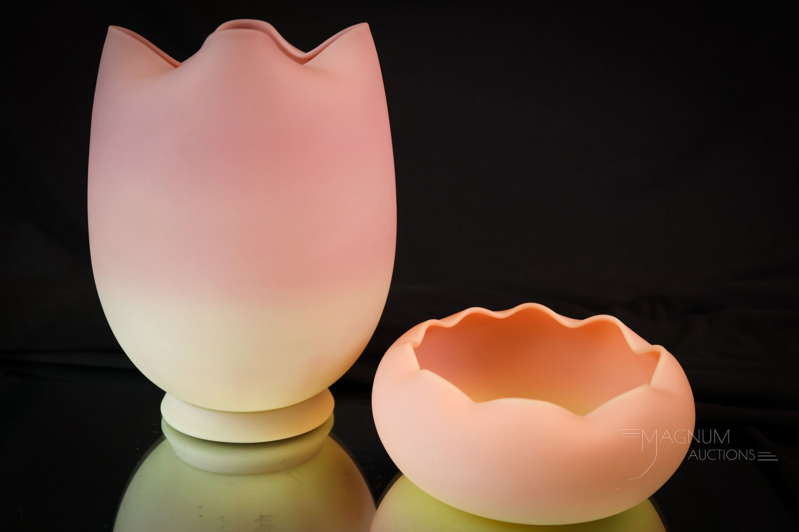 2 pc Lot Mt. Washington Glass Burmese Victorian Vase & More (1 of 9)