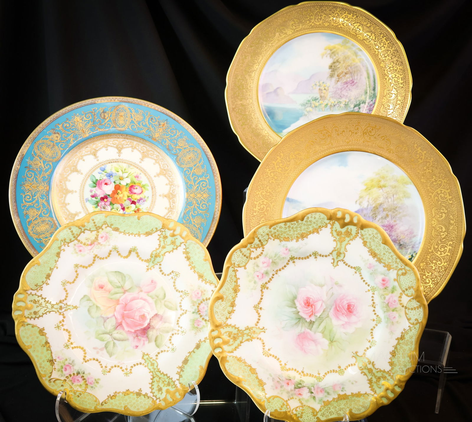 5 pc Lot Porcelain Hand Painted Plates Minton & More (1 of 4)