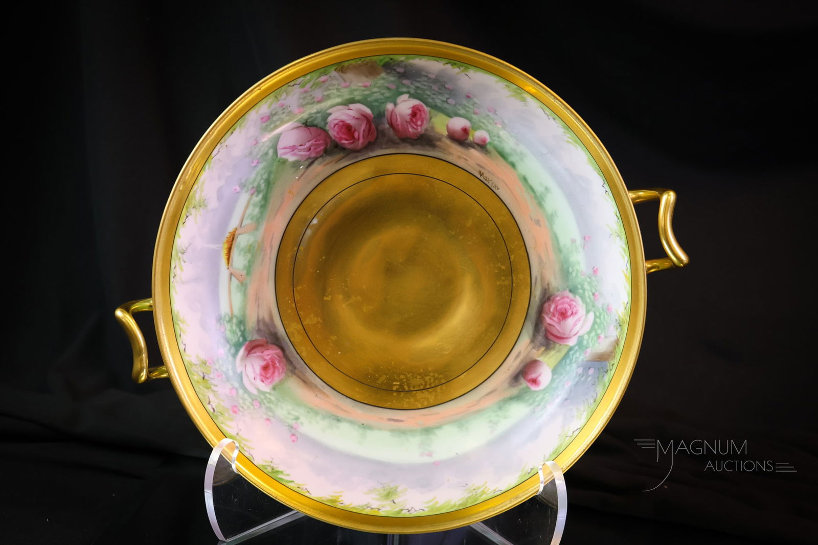 Pickard Hand Painted Porcelain Pedestal Double Handle Bowl (1 of 5)