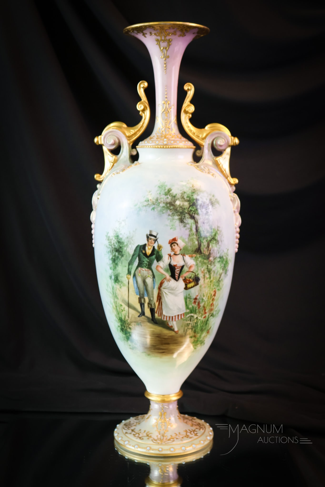 Belleek Double Handle Hand Painted Jeweled 18" Vase Base (1 of 10)