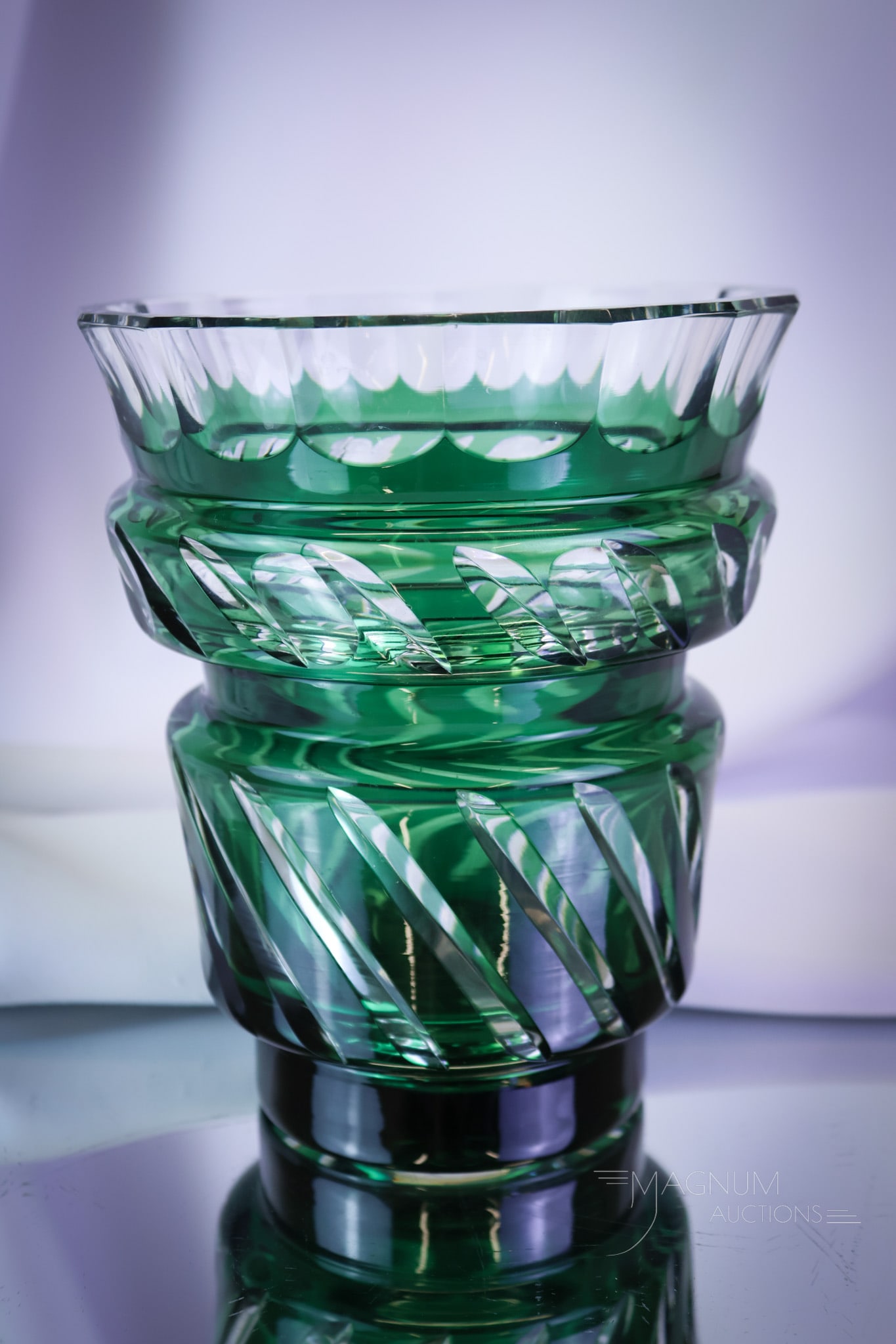 Signed Val St. Lambert Green Cut to Clear Glass Vase (1 of 10)