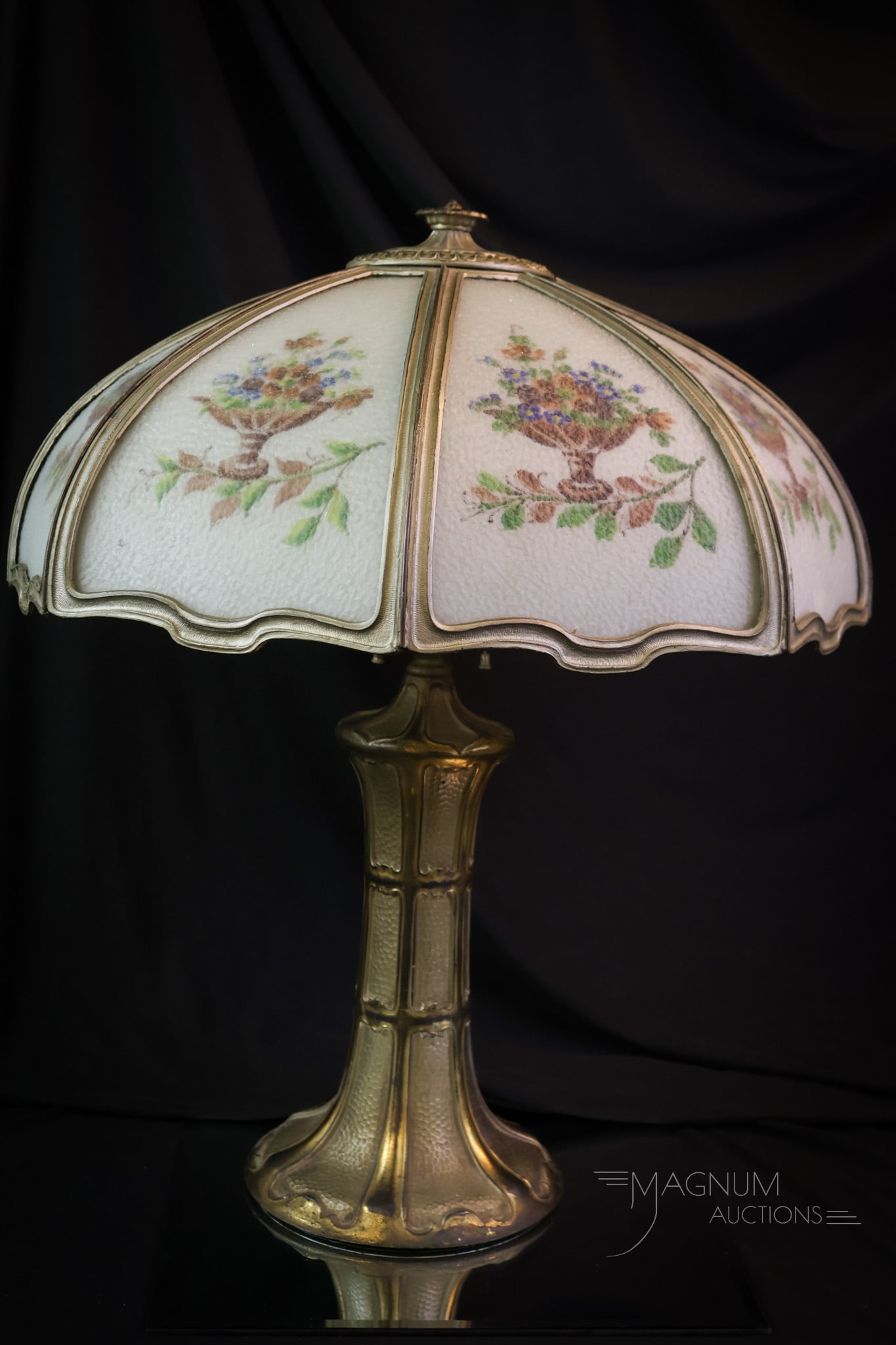 Signed Miller Reverse Painted Panel Lamp - 8