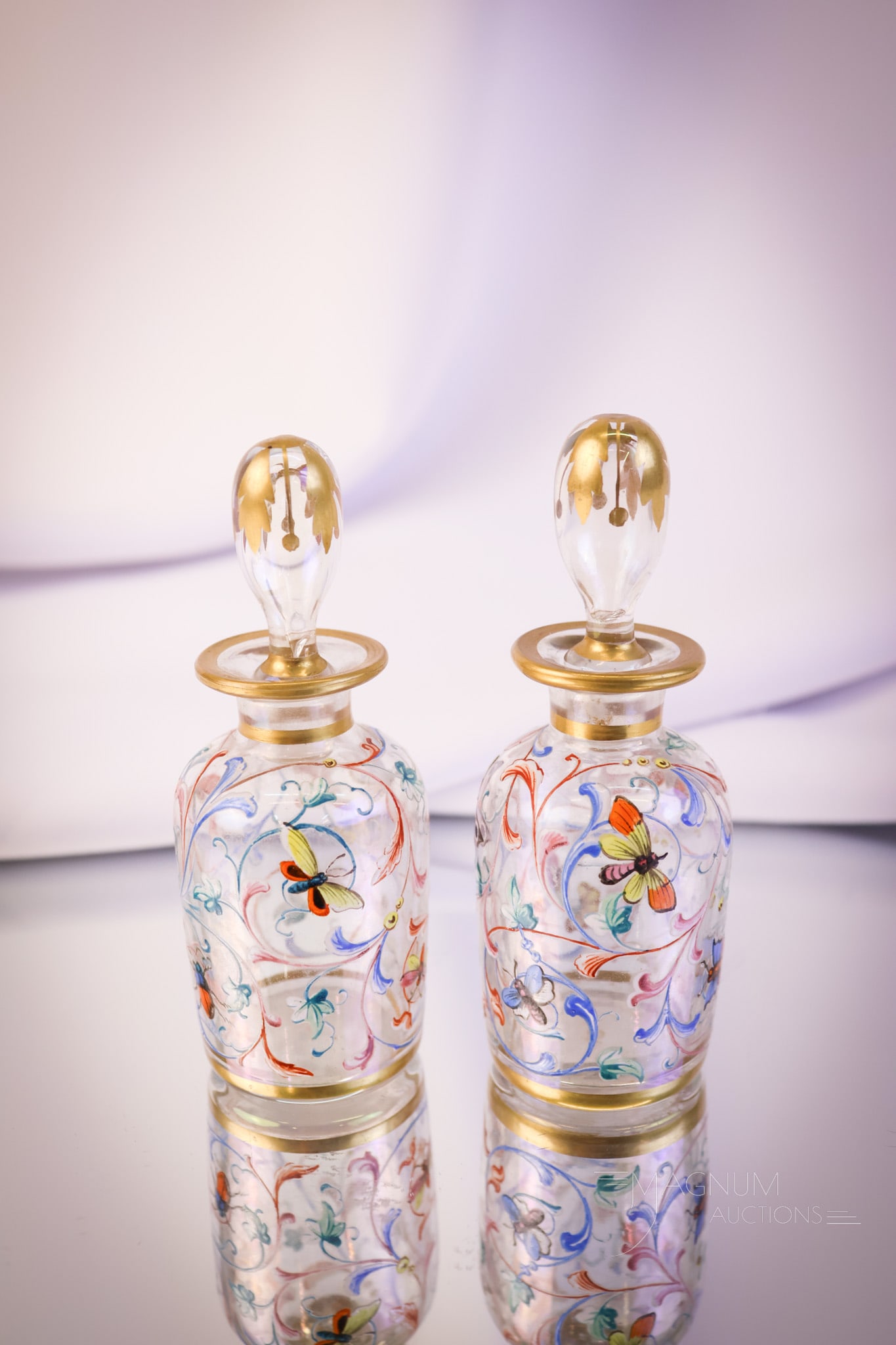 Pair Moser Enameled Art Glass Perfumes (1 of 7)