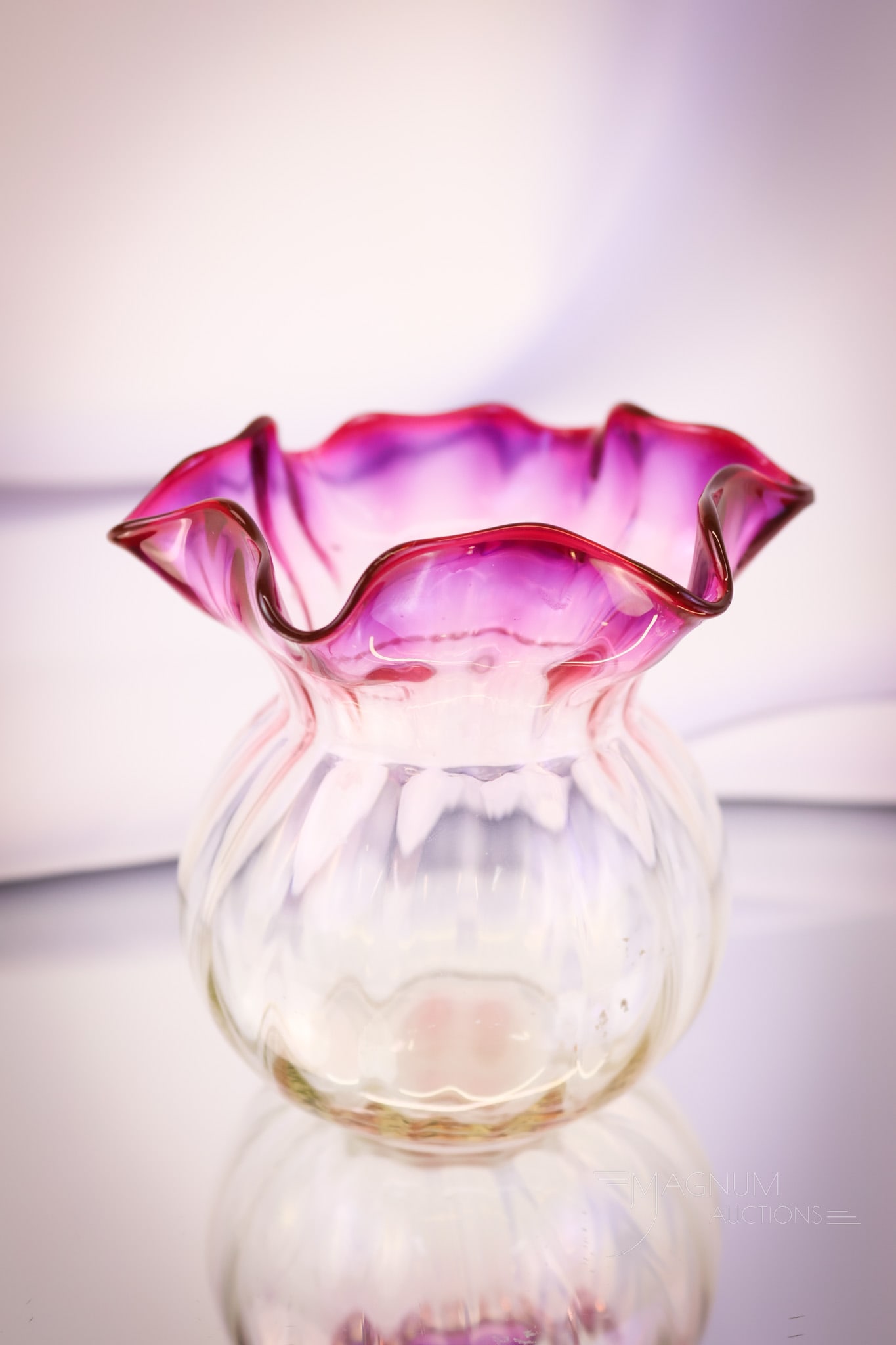 Webb Alexandrite Victorian Glass Posey Cabinet Vase: Another desirable find in Victorian Webb Alexandrite glass. This is a posy or cabinet vase. This little gem has nice fuchsia coloring to the rim. The vase measures 3 1/2" tall. SHIPPING NOTICE: If you