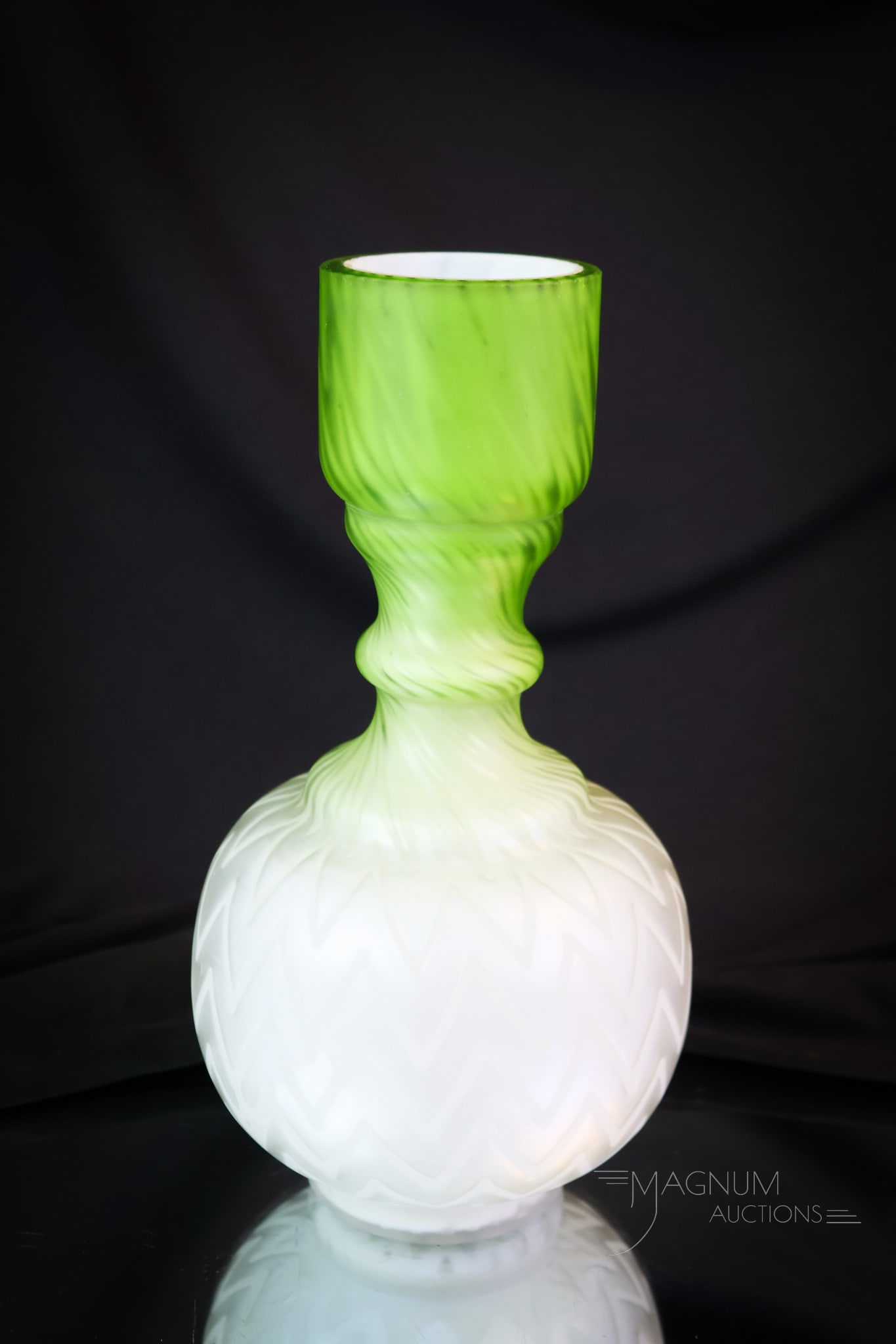 Victorian Rare Green Satin Mother of Pearl Art Glass 9 1/2" Vase (1 of 5)