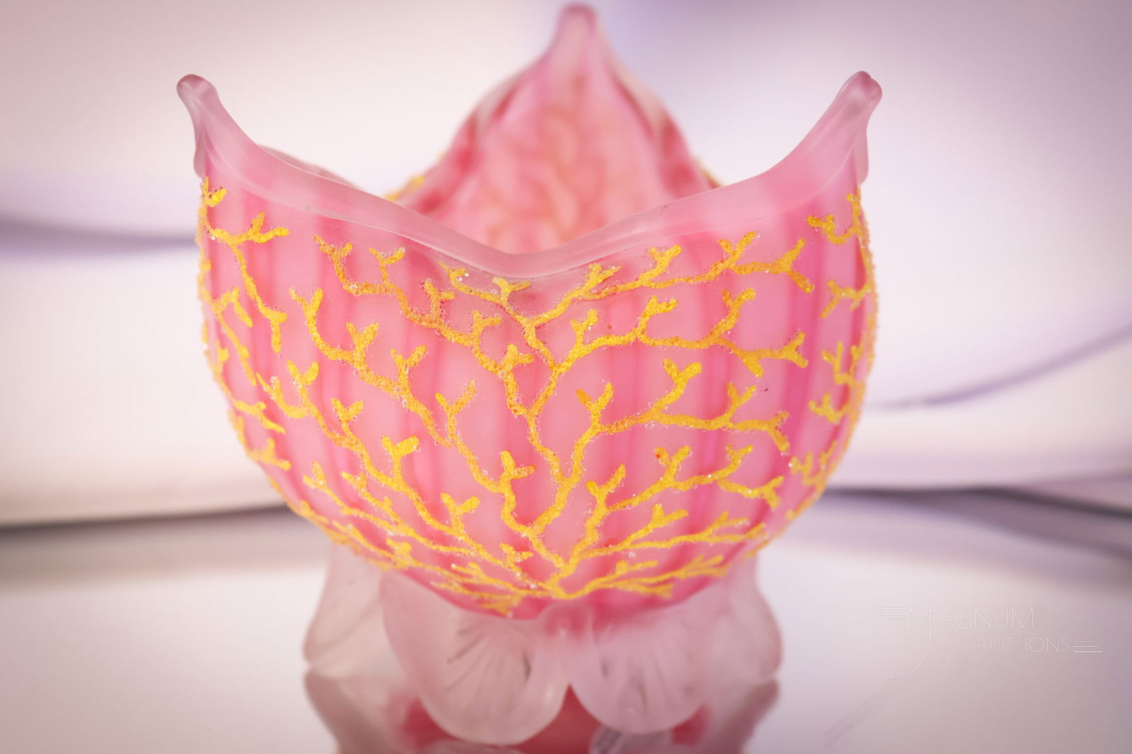 Victorian Coralene Mother of Pearl Satin Applied Art Glass Rose Bowl (1 of 6)