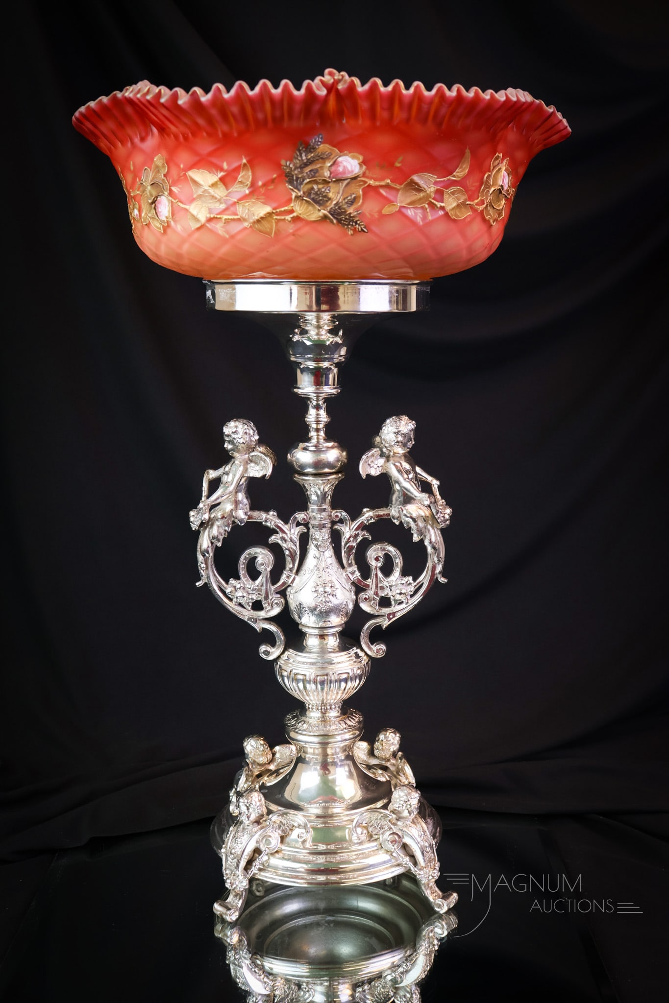 Monumental 18" Victorian Silverplate Art Glass Brides Bowl Centerpiece (1 of 15)