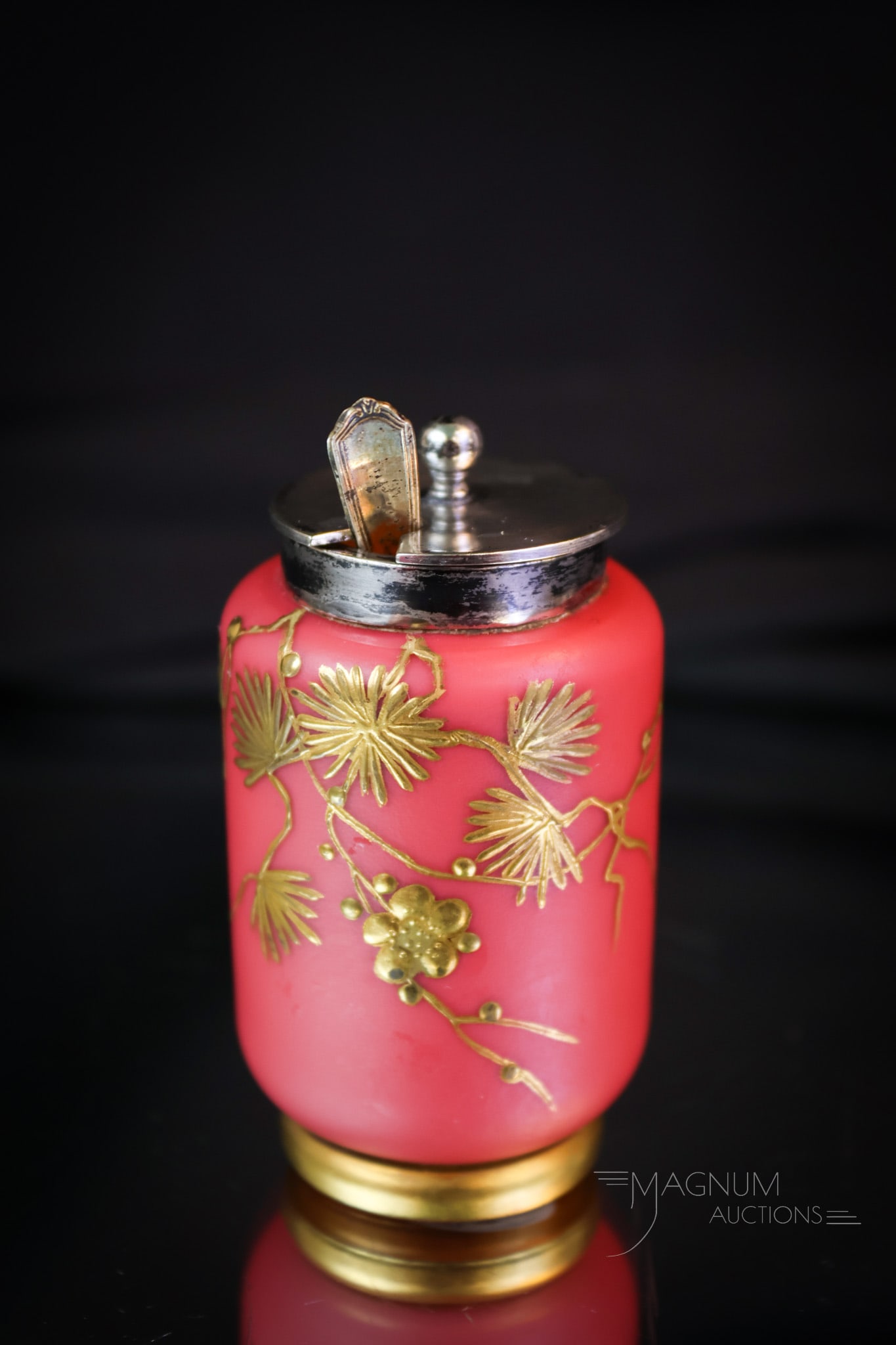 Webb Peachblow Victorian Gilt Mustard Jar & Sterling (1 of 9)