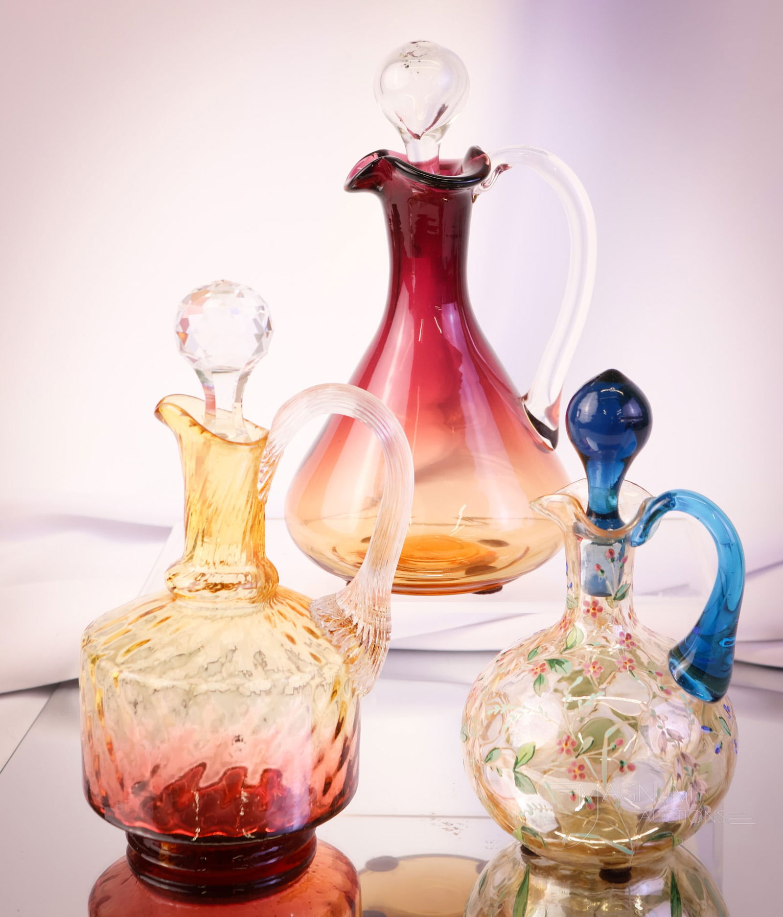 3 pc Lot Victorain Art Glass Cruets Amerberina Enameled & More (1 of 11)