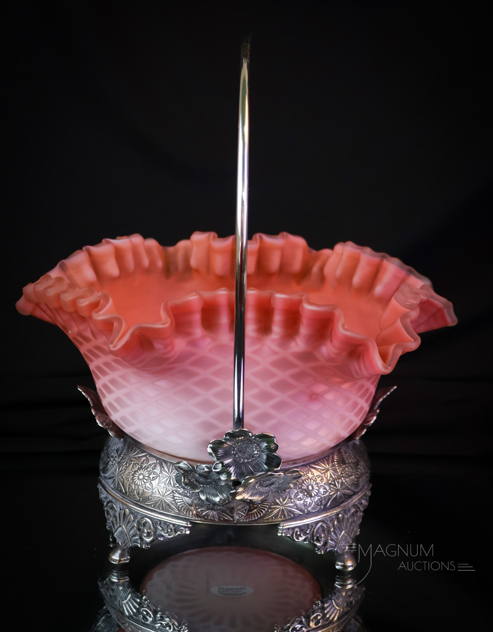 Victorian Silverplate Mother of Pearl Satin Glass Brides Basket Bowl (1 of 11)
