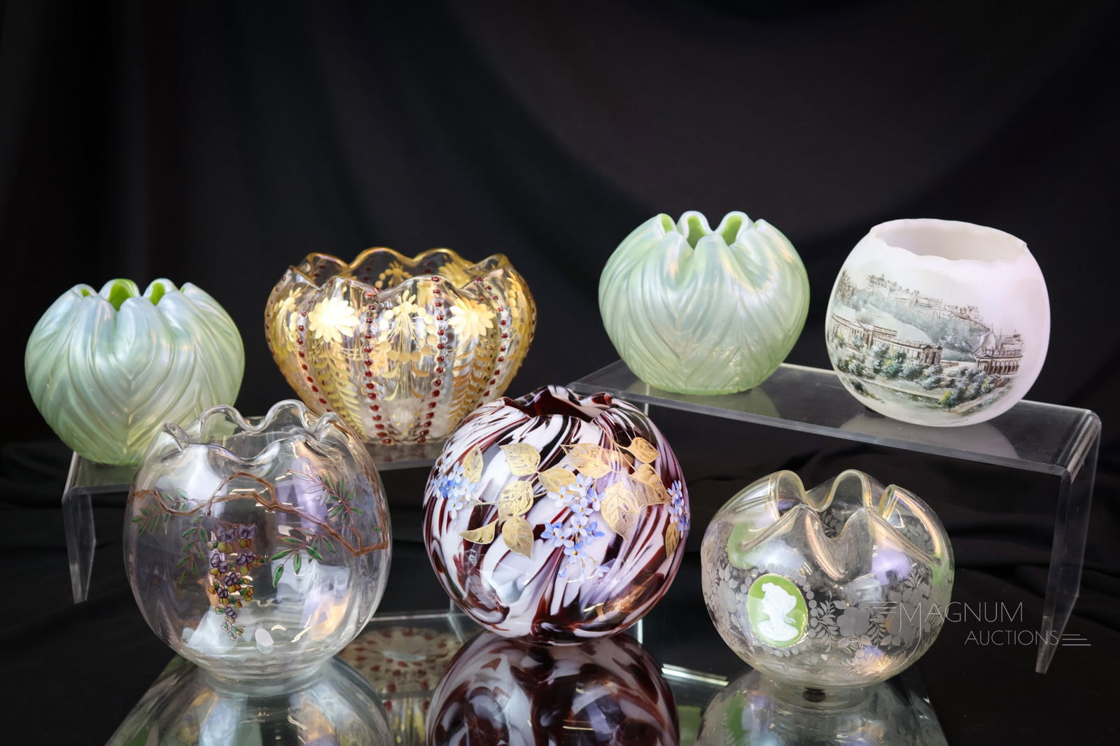 7 pc Lot Art Glass Rose Bowls (1 of 7)