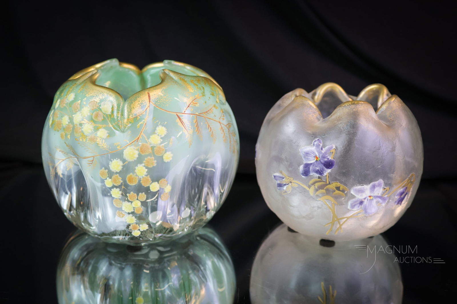 2 pc Lot French Art Glass St. Denis More Rose Bowls (1 of 10)