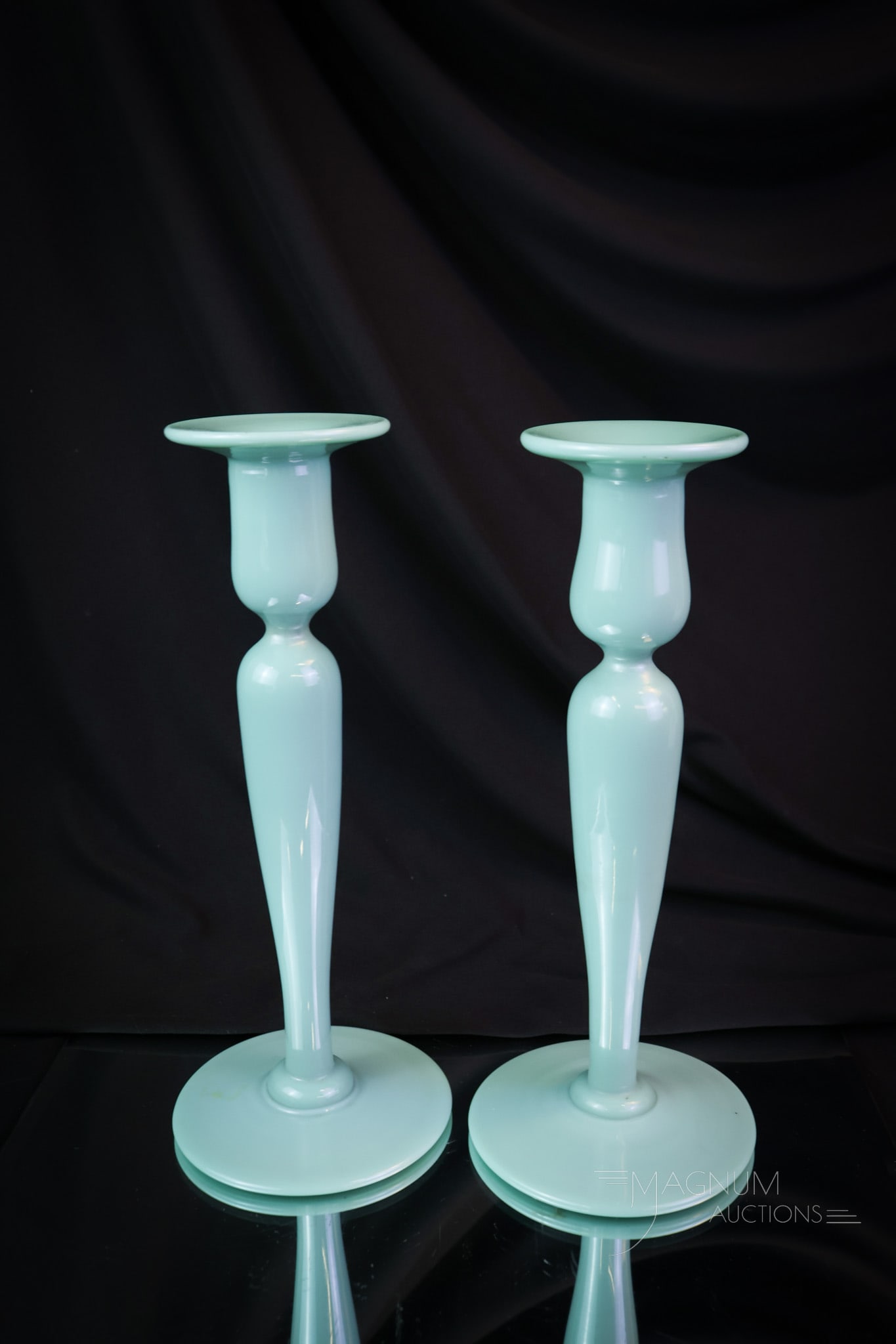 3 pc Set Uranium Jade Glass Console Set - 7