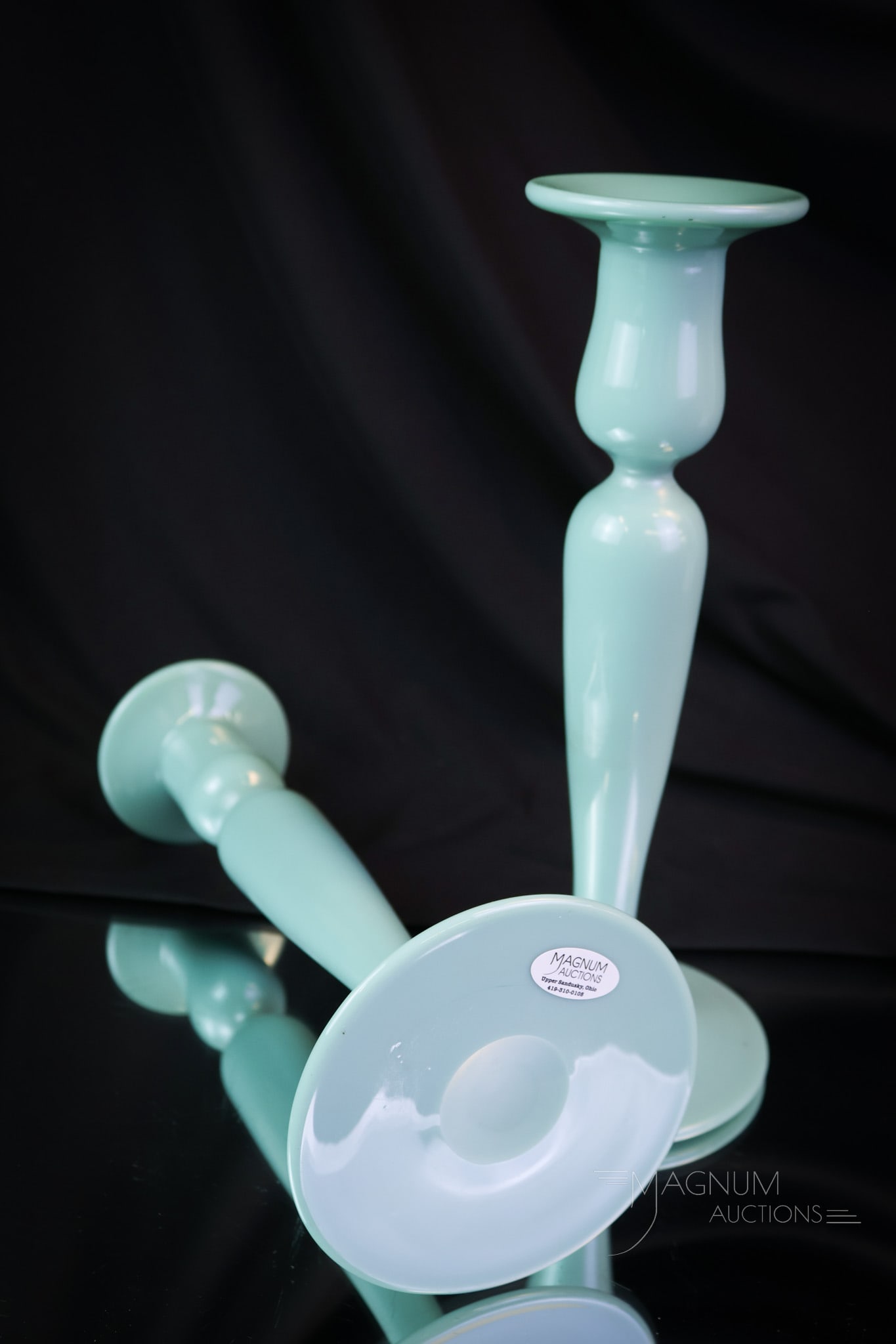 3 pc Set Uranium Jade Glass Console Set - 8