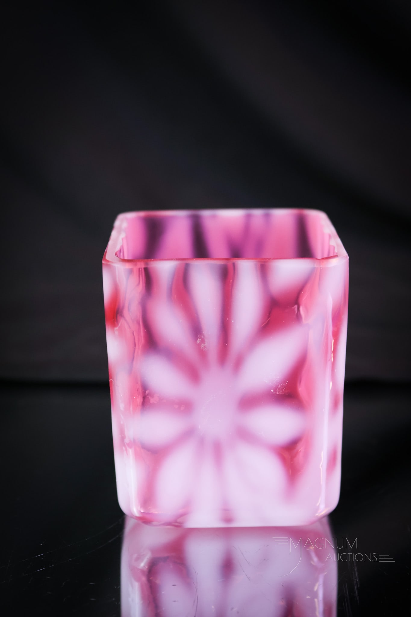 Rare Cranberry Opalescent Victorian Glass Daisy & Fern Toothpick Holder: A rare find in a Victorian toothpick holder. This piece is in rich cranberry glass with striking white opalescence. In the Daisy and Fern pattern. This toothpick measures 2 1/2" tall and 2" wide. SHIP