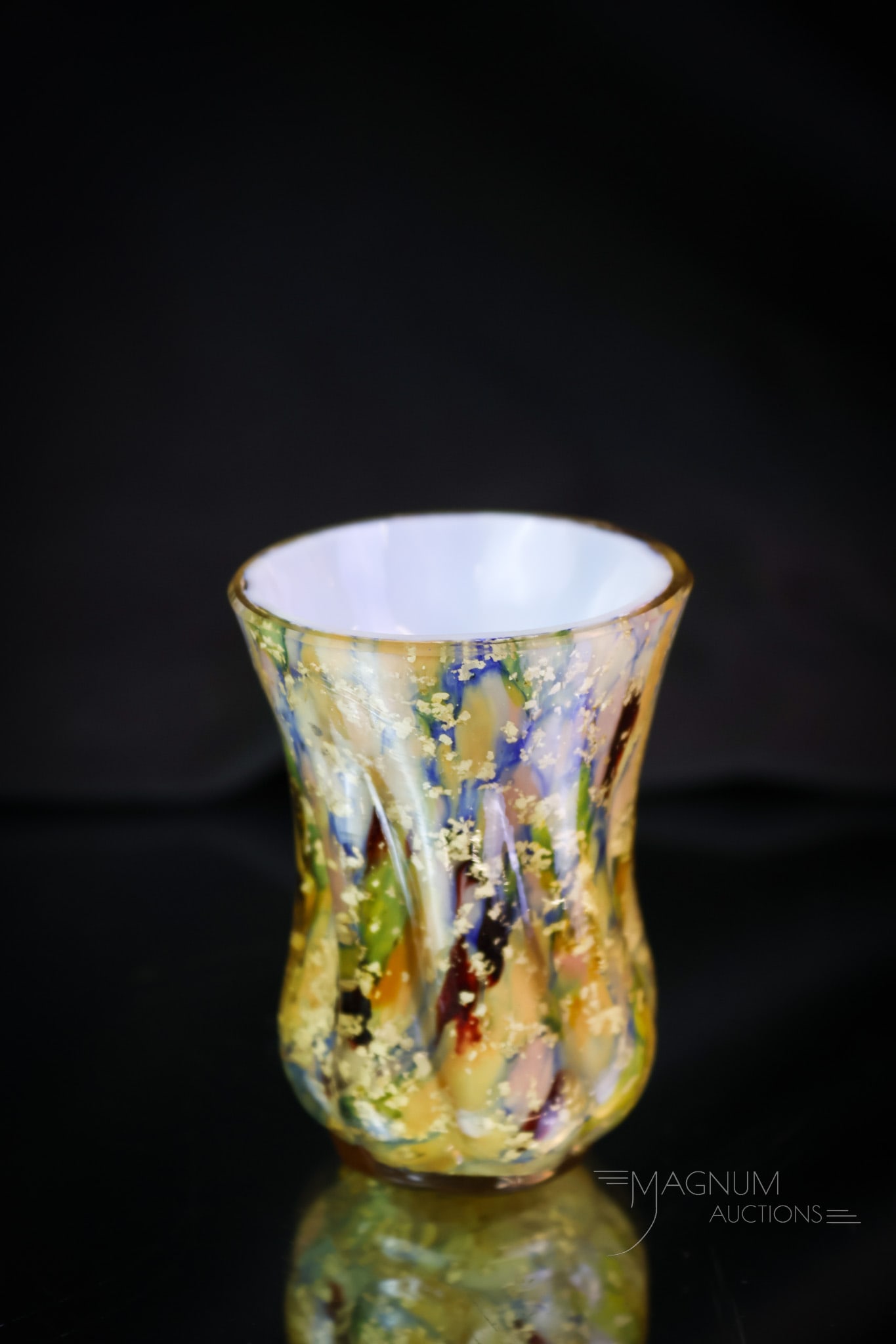 Rare Phoenix Harrach Victorian Spaltter Twist Toothpick Holder: A rare find in a Victorian toothpick holder. This is a toothpick made by either Harrach or Phoenix. The glass is in spatter with mica inclusions. The toothpick holder is quite rare. The same glass was