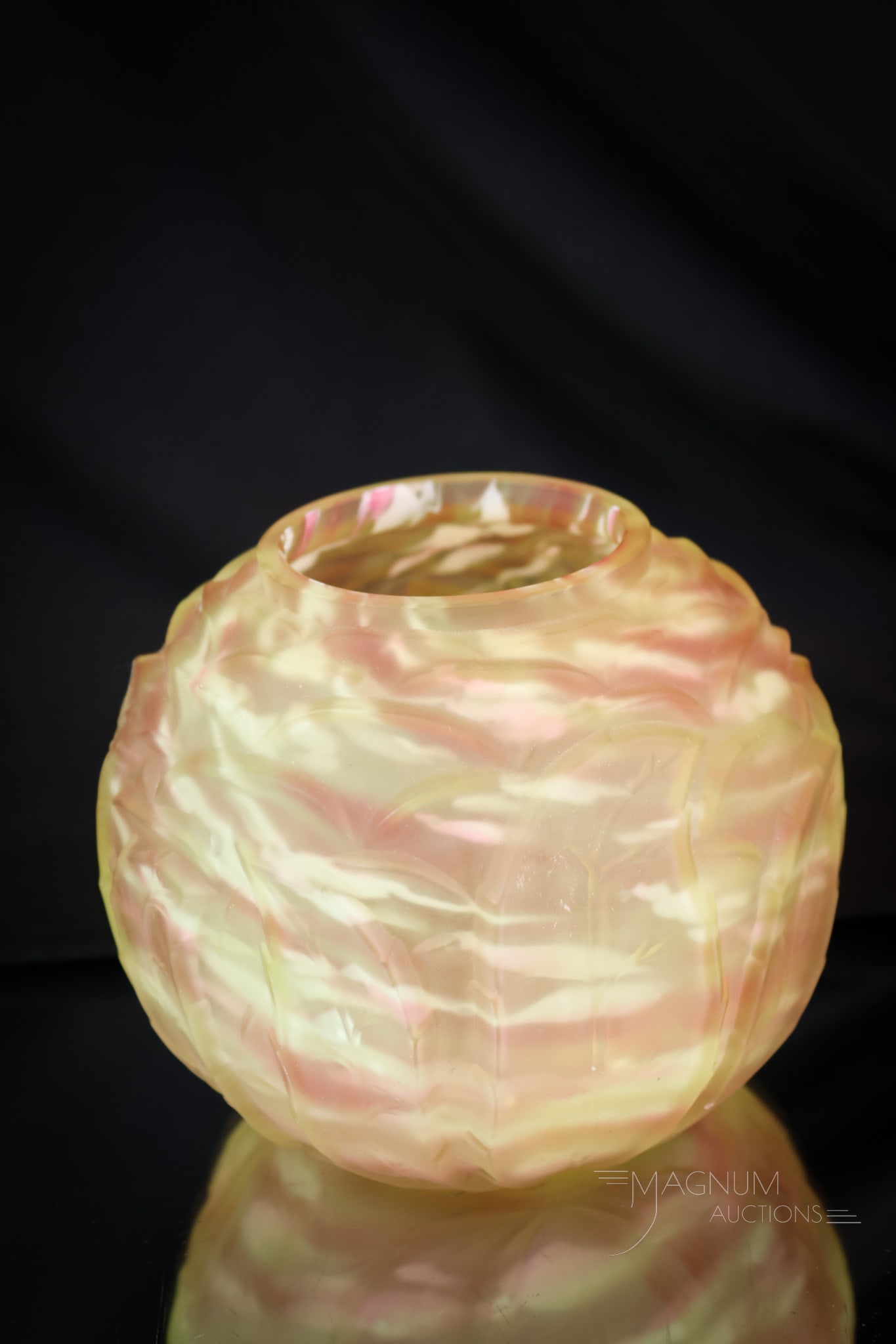 Northwood Uranium Vaseline Cranberry Spatter Leaf Mold Rose Bowl (1 of 5)