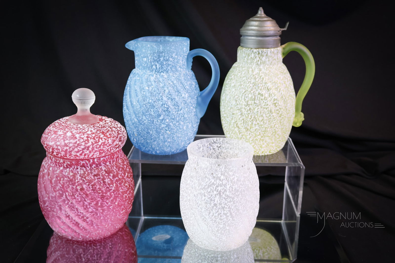 4 pc Lot Buckeye Reverse Swirl Frit Victorian Glass Vaseline Uranium & More (1 of 20)