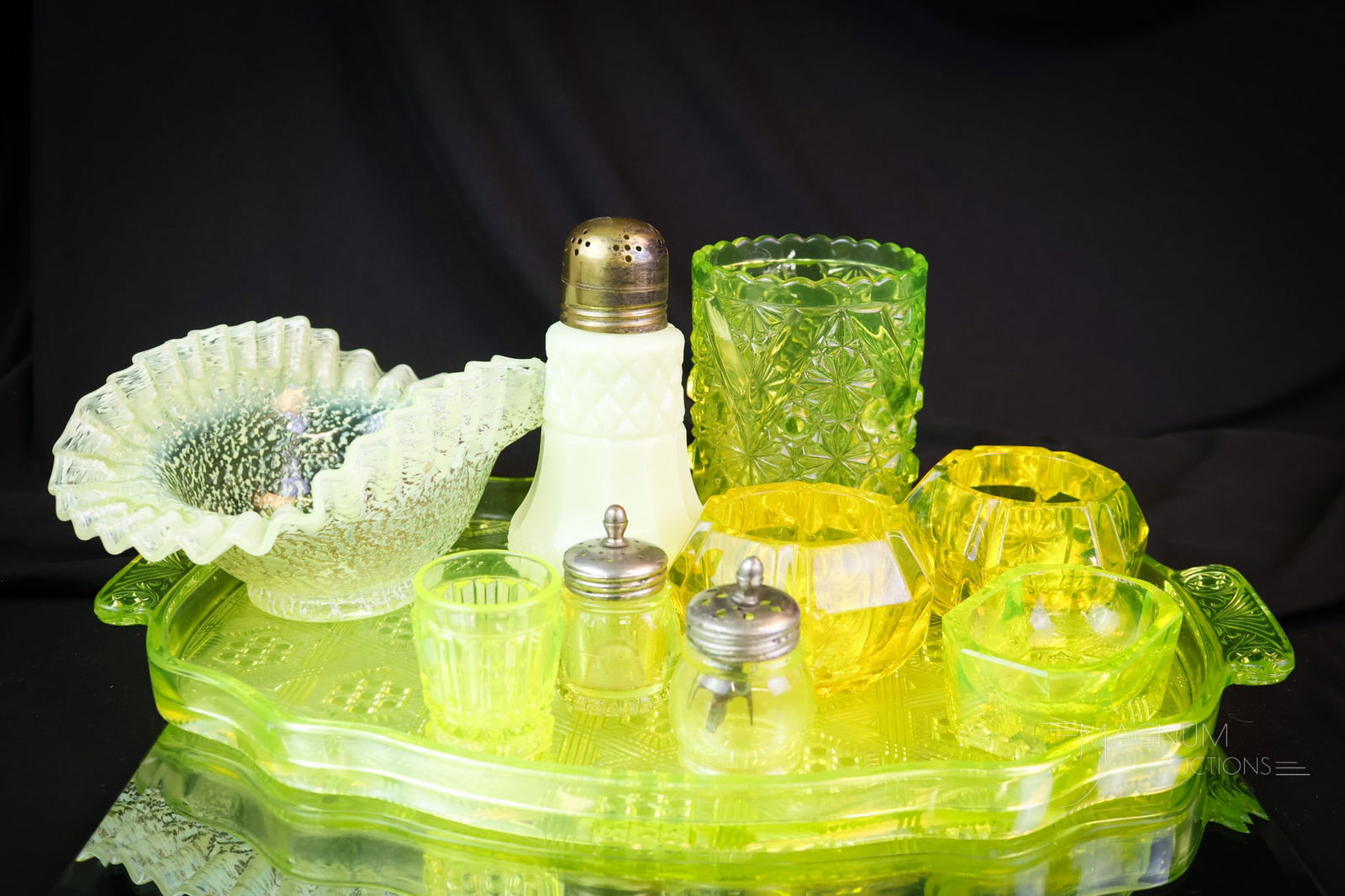 10 pc Lot "Drunk in Vaseline Uranium Glass" (1 of 13)