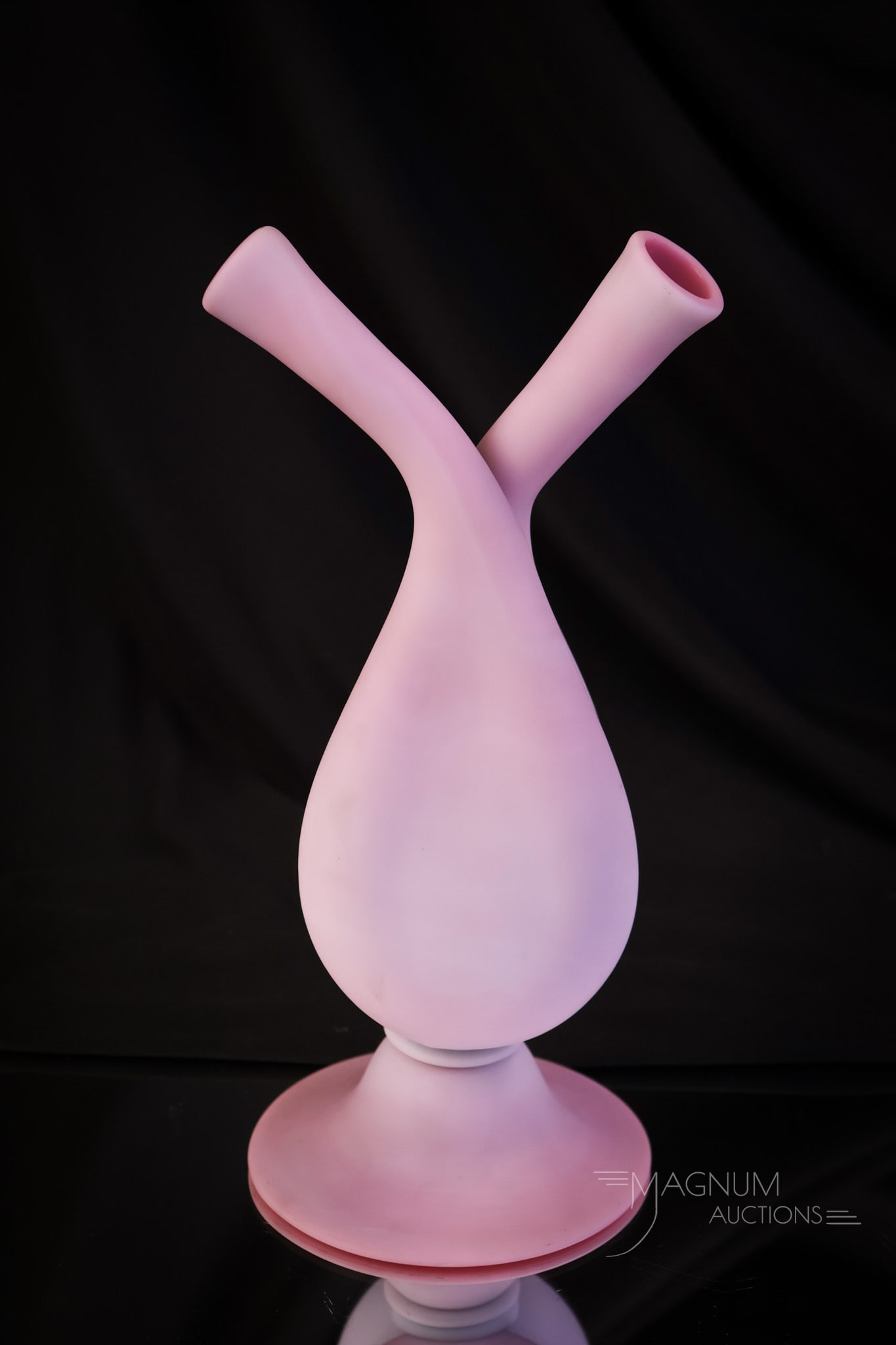 Rare Mt. Washington Peachblow Glass Gemel Vase: A rare find in a Mt. Washington peachblow satin glass Gemel vase. This is only the second known example of this Gemel vase. We sold the only other known example in our last anniversary auction. This o