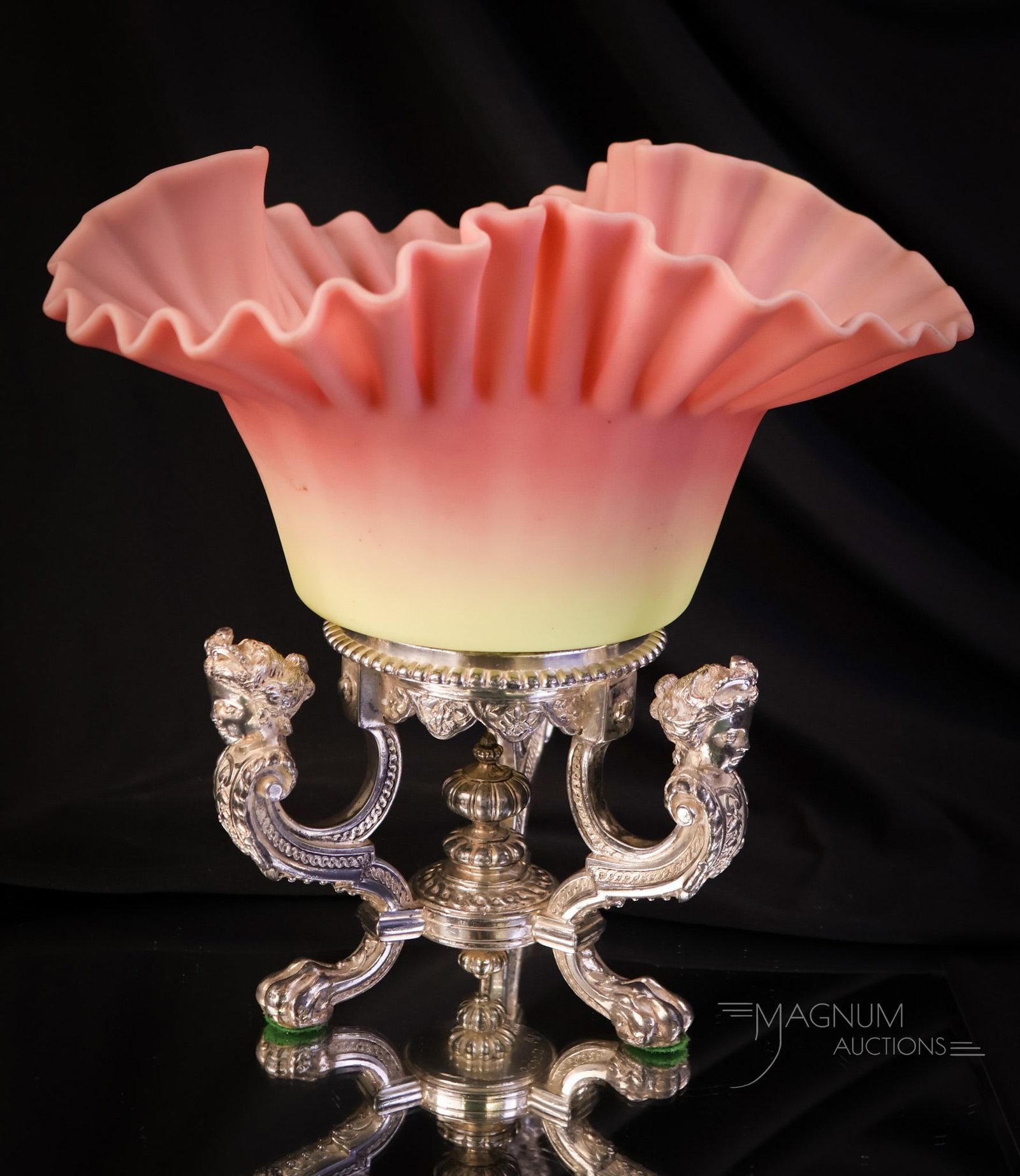 Mt. Washington Burmese Glass & Silverplate Brides Bowl Centerpiece (1 of 9)
